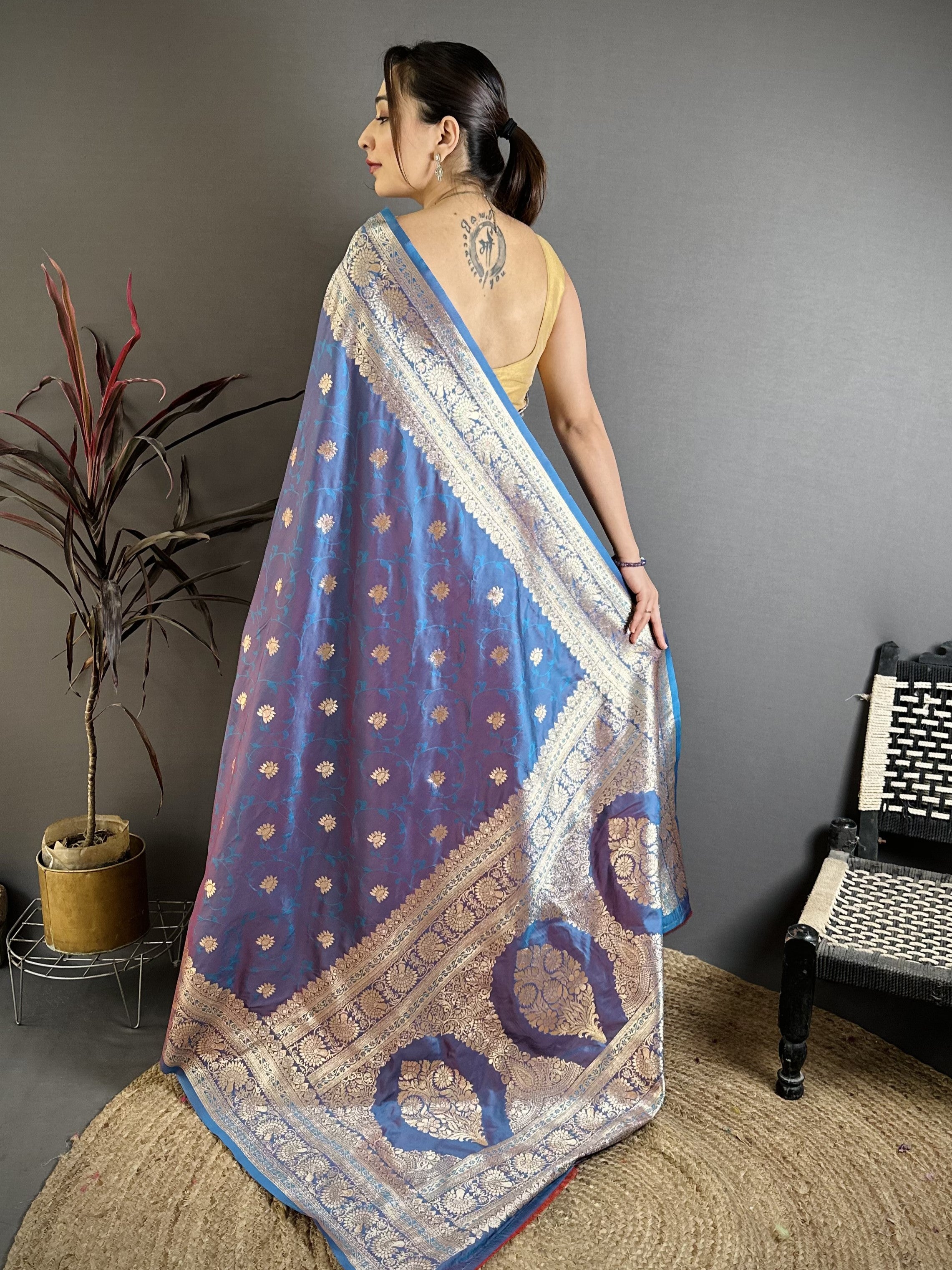 Sky Purple Pure Banarasi Silk Saree
