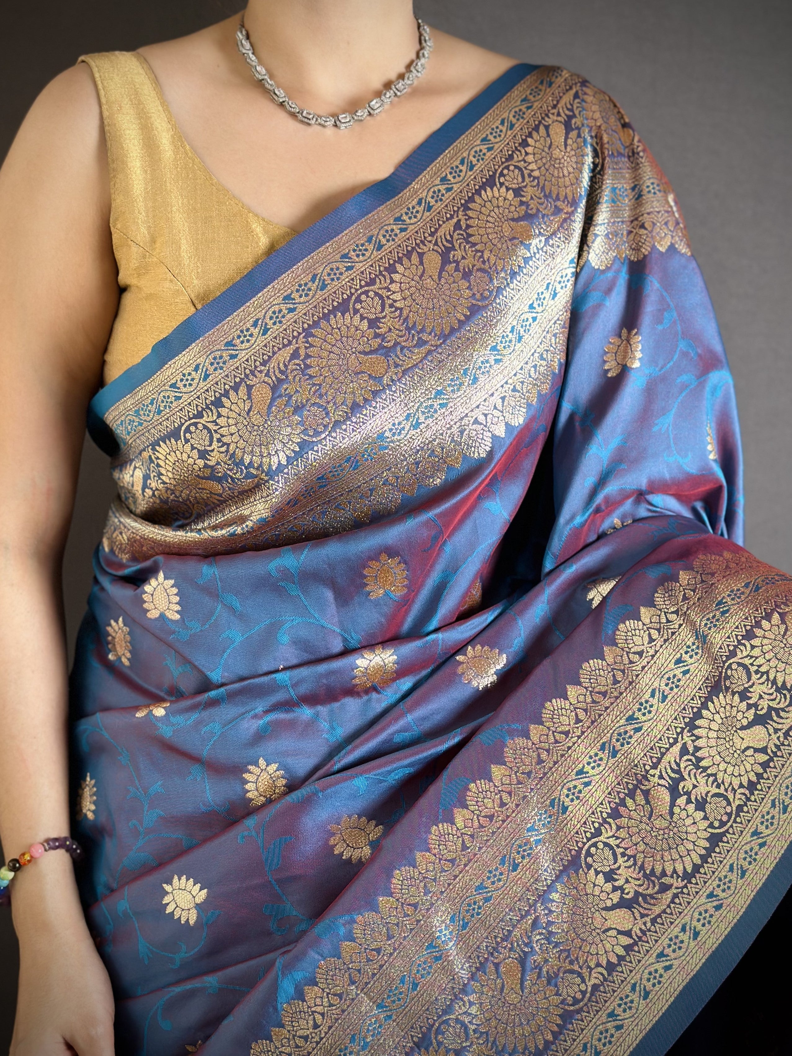 Sky Purple Pure Banarasi Silk Saree