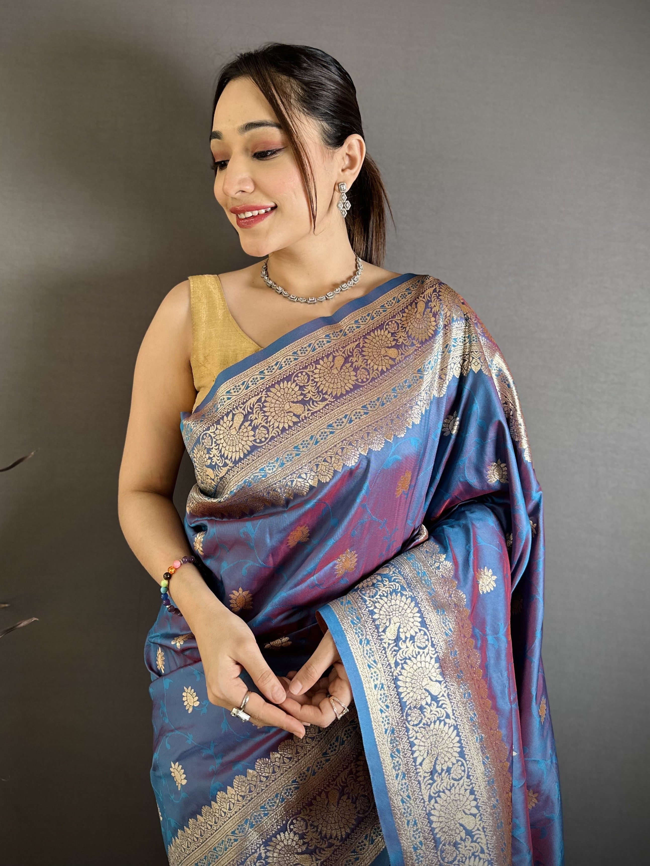 Sky Purple Pure Banarasi Silk Saree