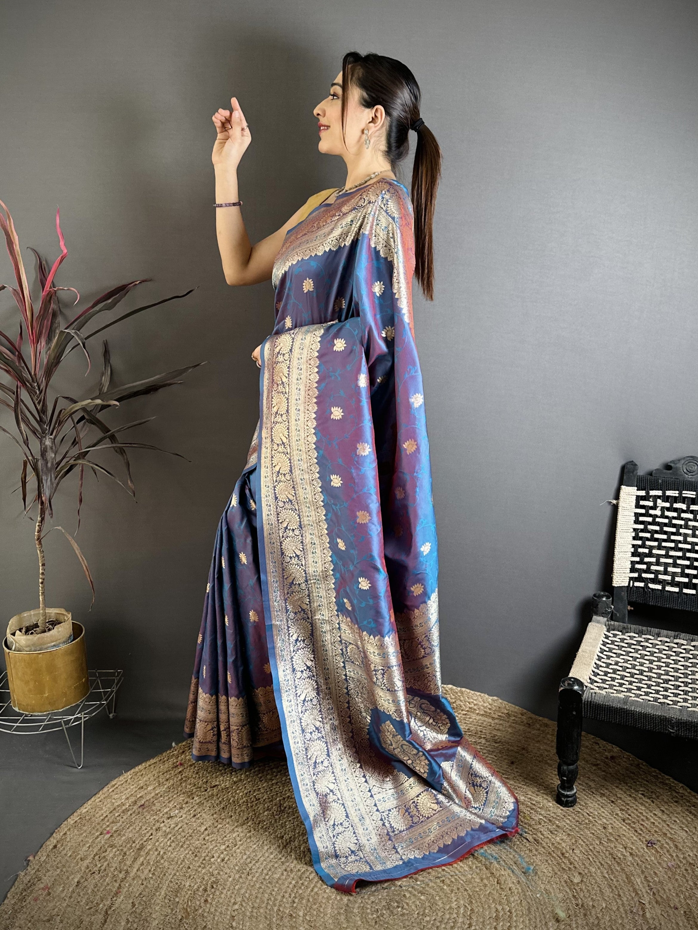 Sky Purple Pure Banarasi Silk Saree