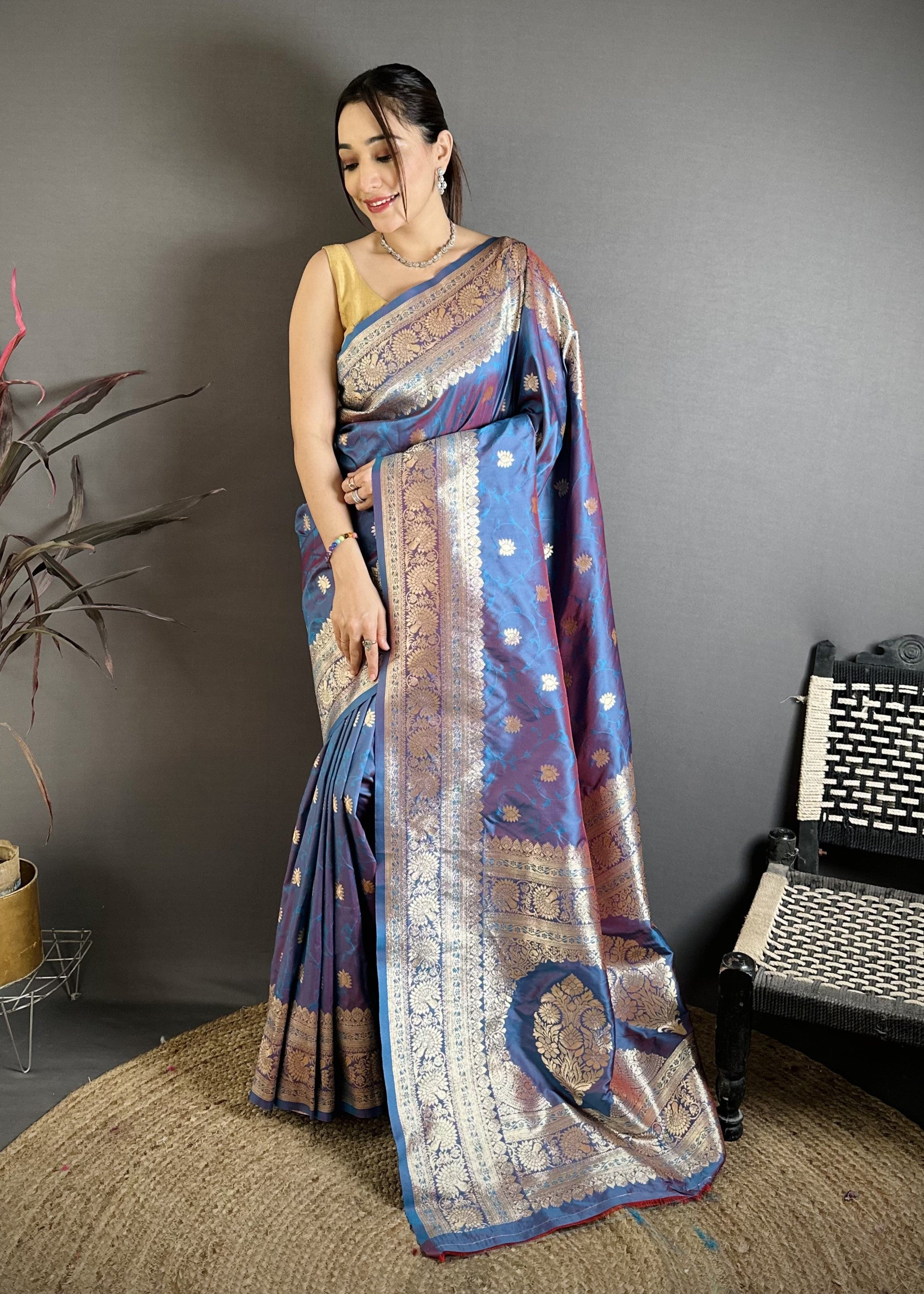 Sky Purple Pure Banarasi Silk Saree