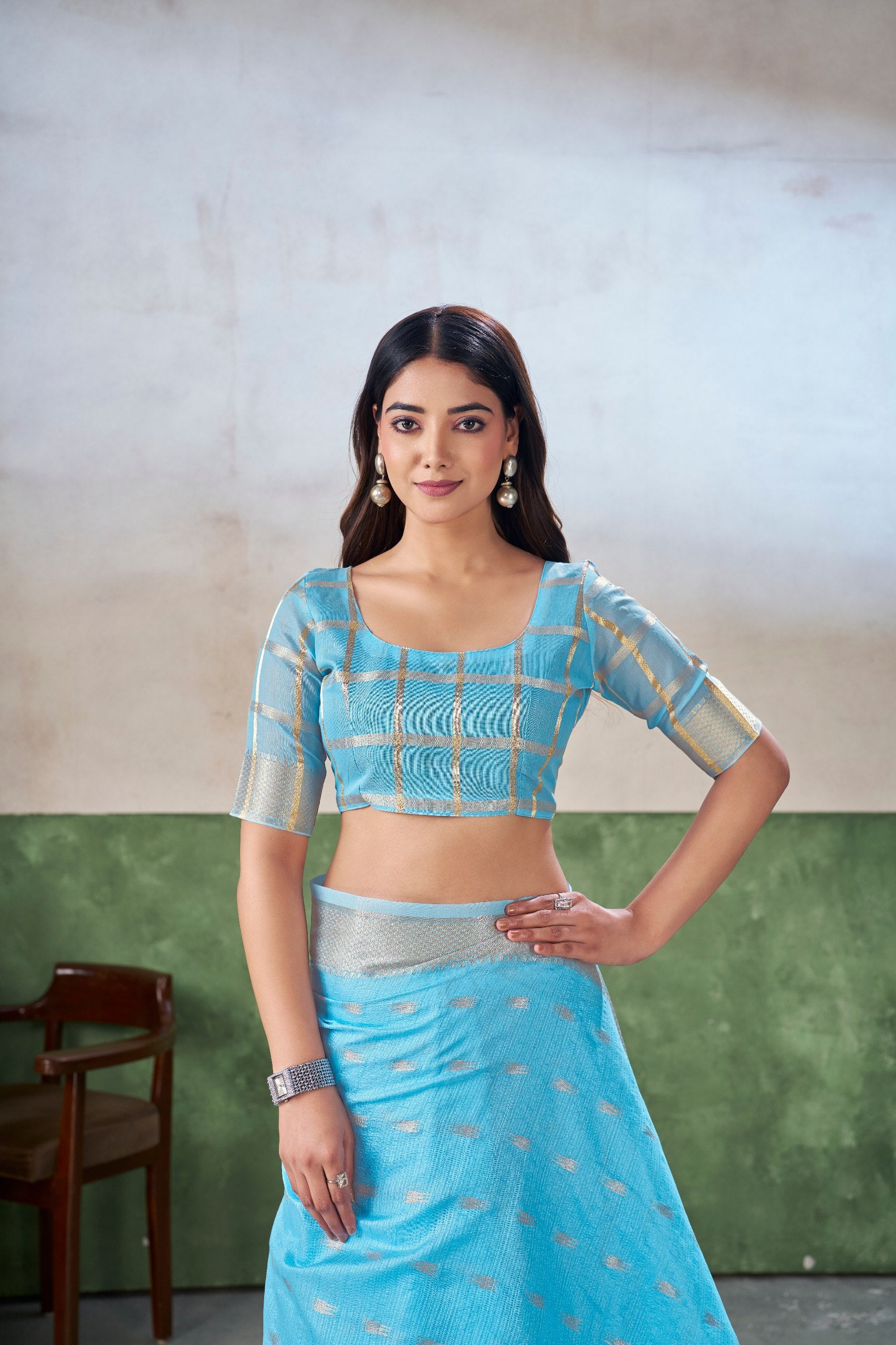 Sky Soft Linen Cotton Silk Saree
