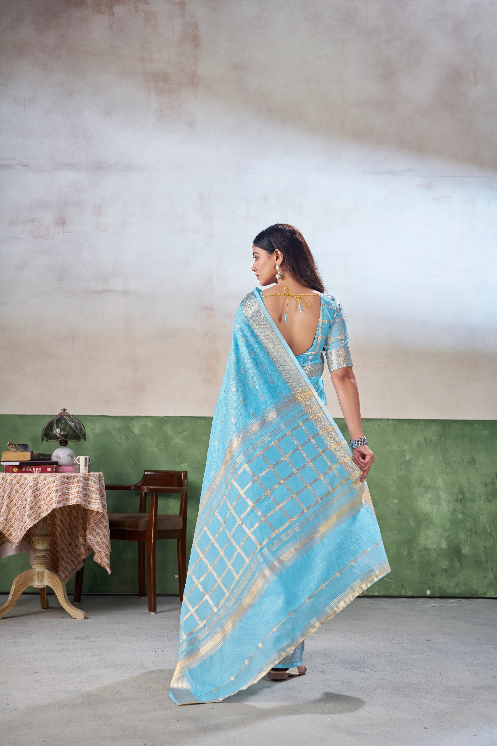 Sky Soft Linen Cotton Silk Saree