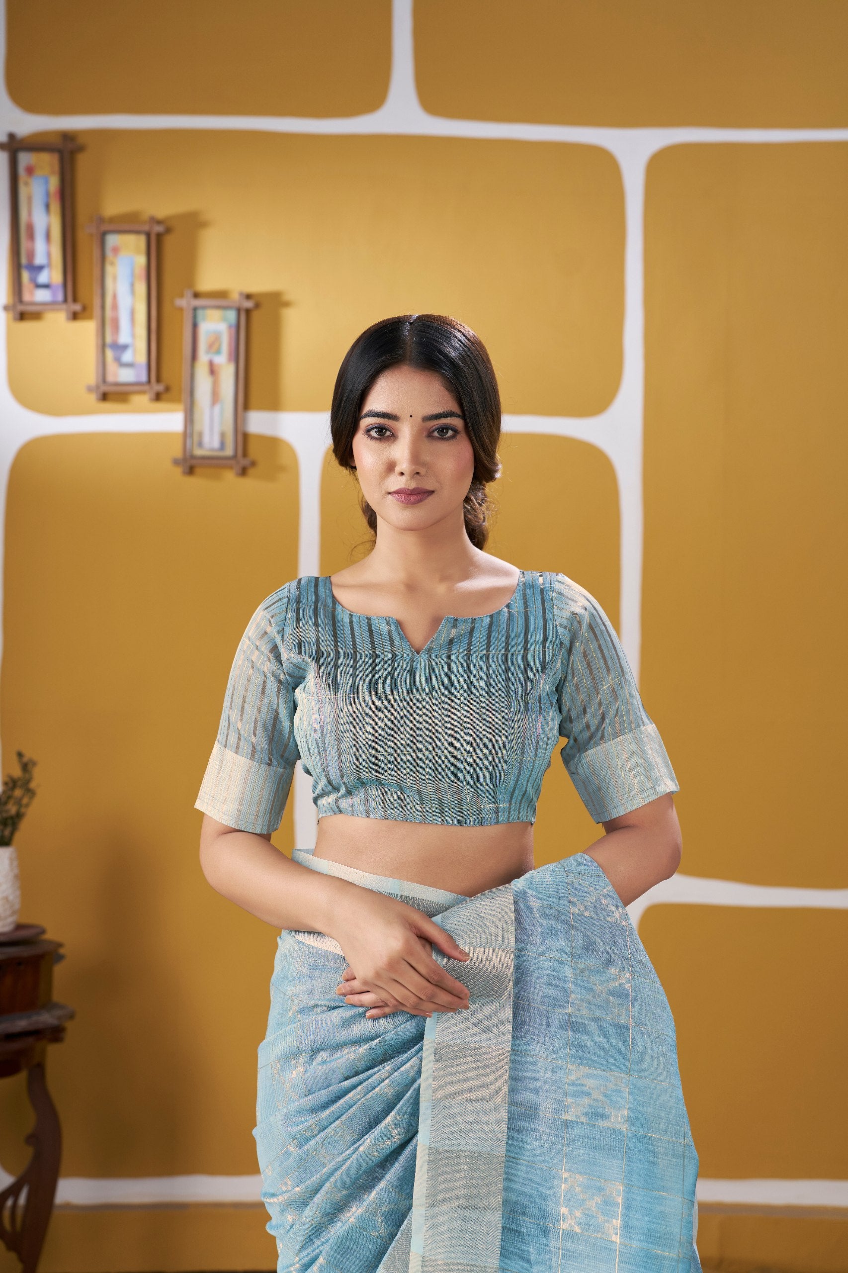 Sky Soft Linen Cotton Silk Saree