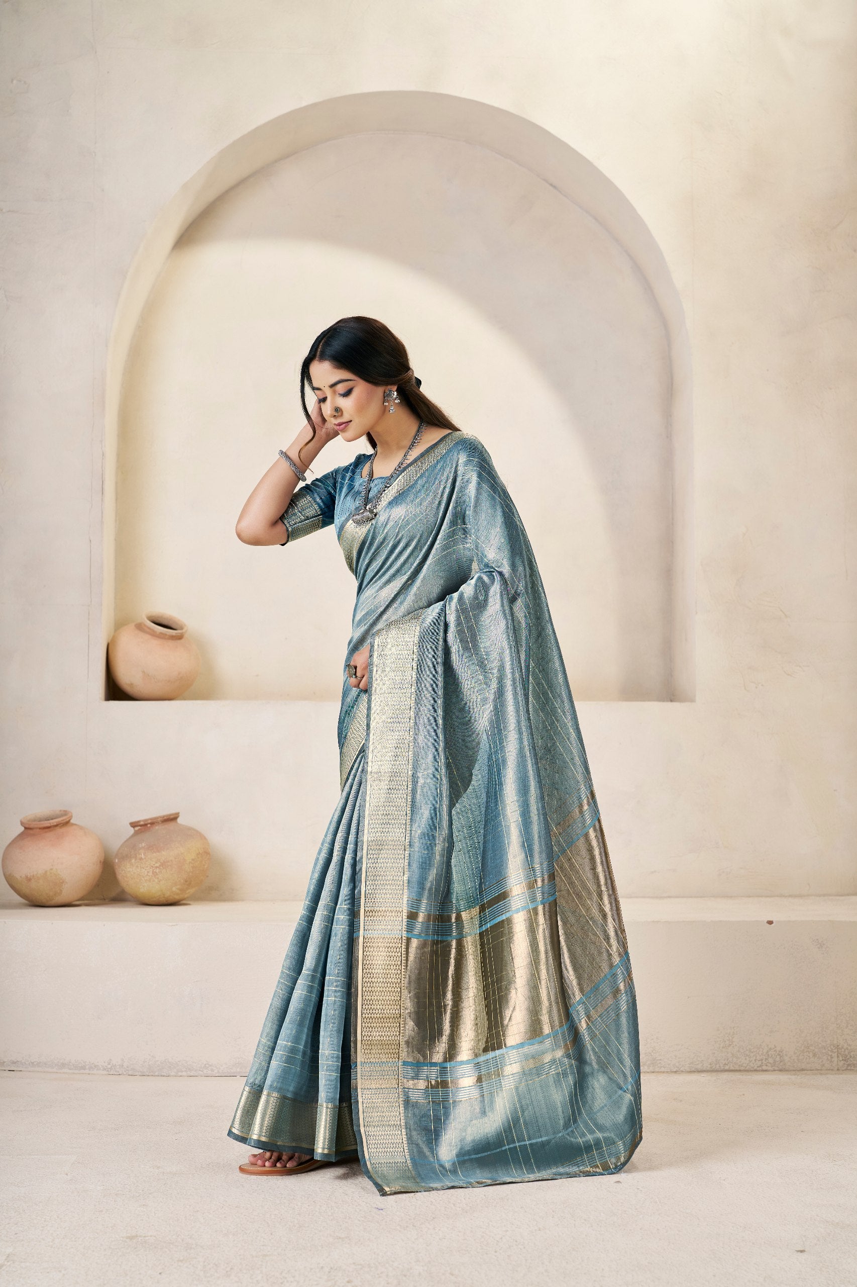 Sky Soft Linen Cotton Silk Saree
