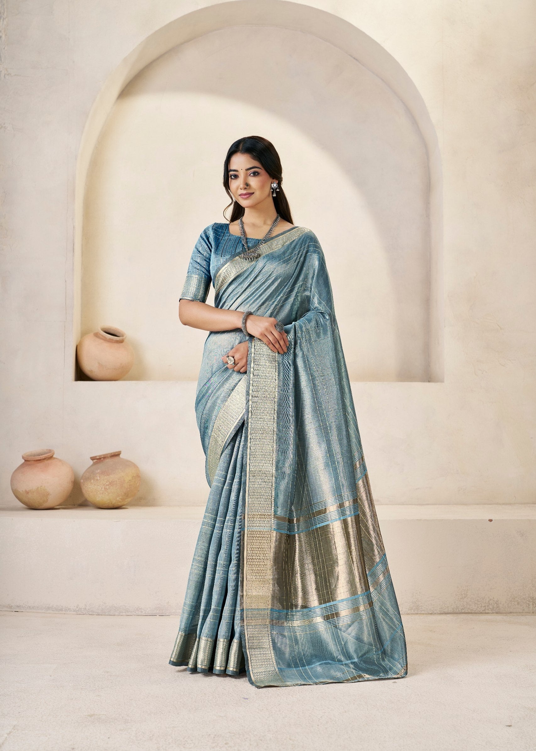 Sky Soft Linen Cotton Silk Saree