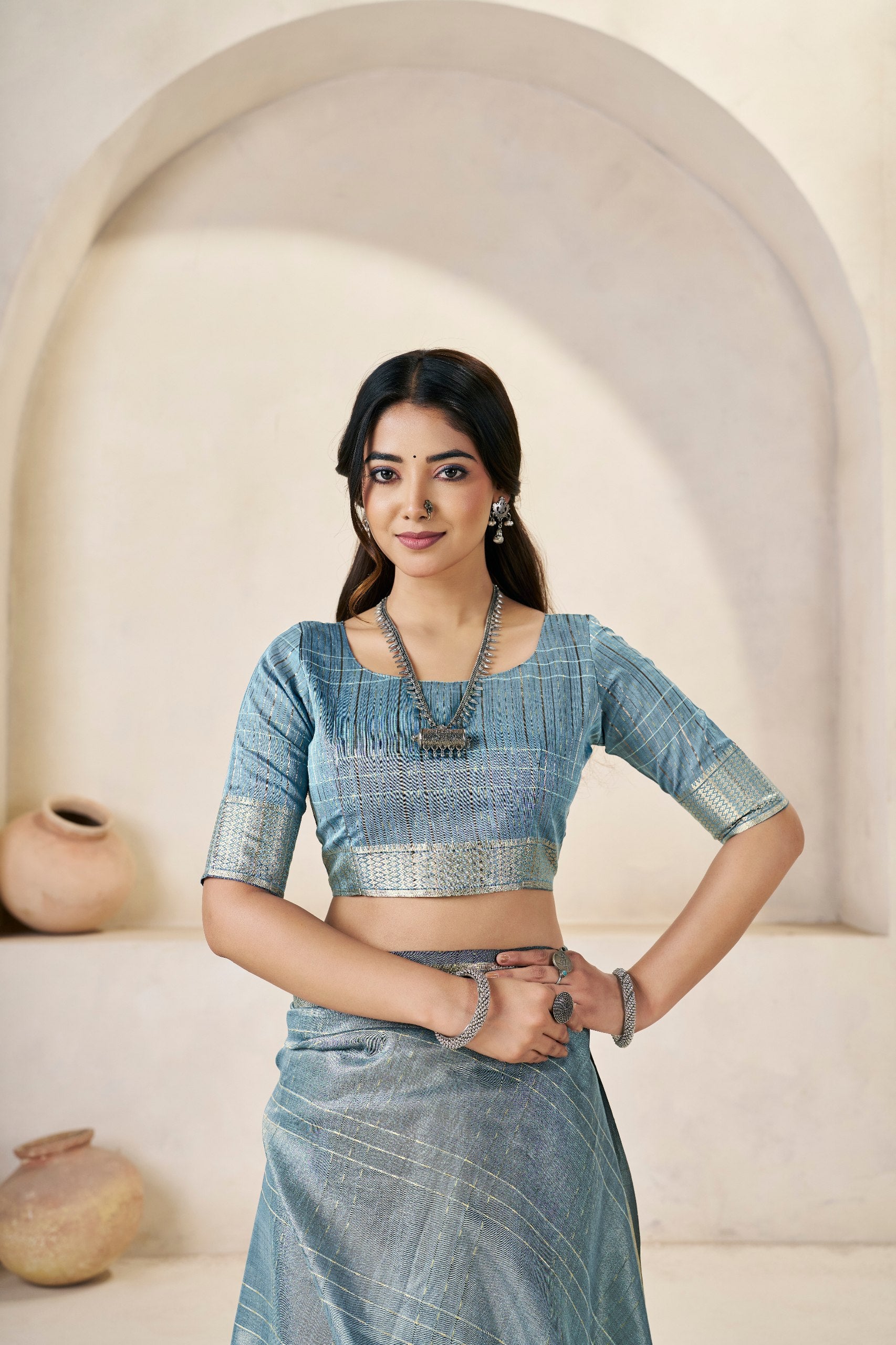 Sky Soft Linen Cotton Silk Saree