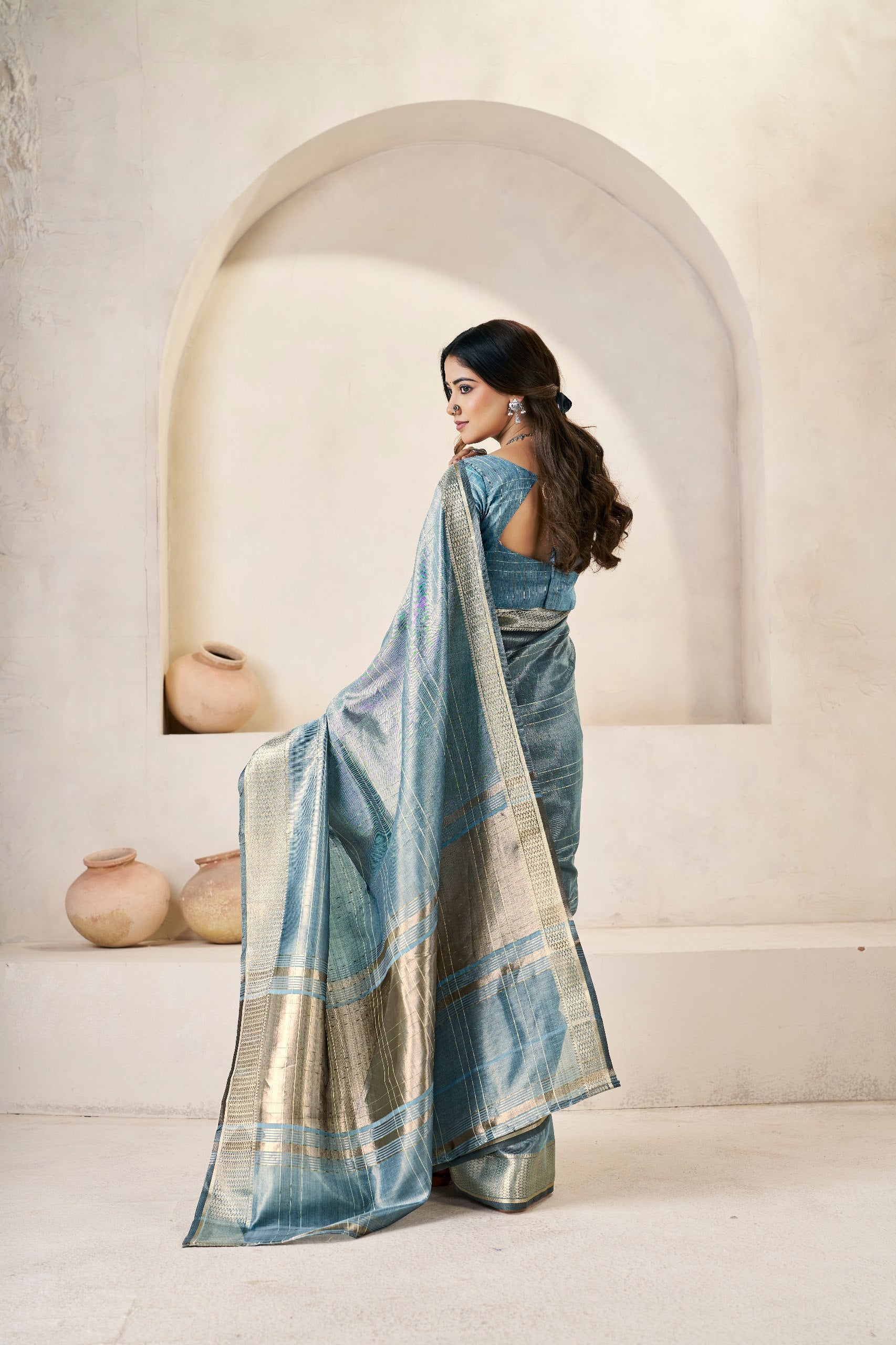 Sky Soft Linen Cotton Silk Saree