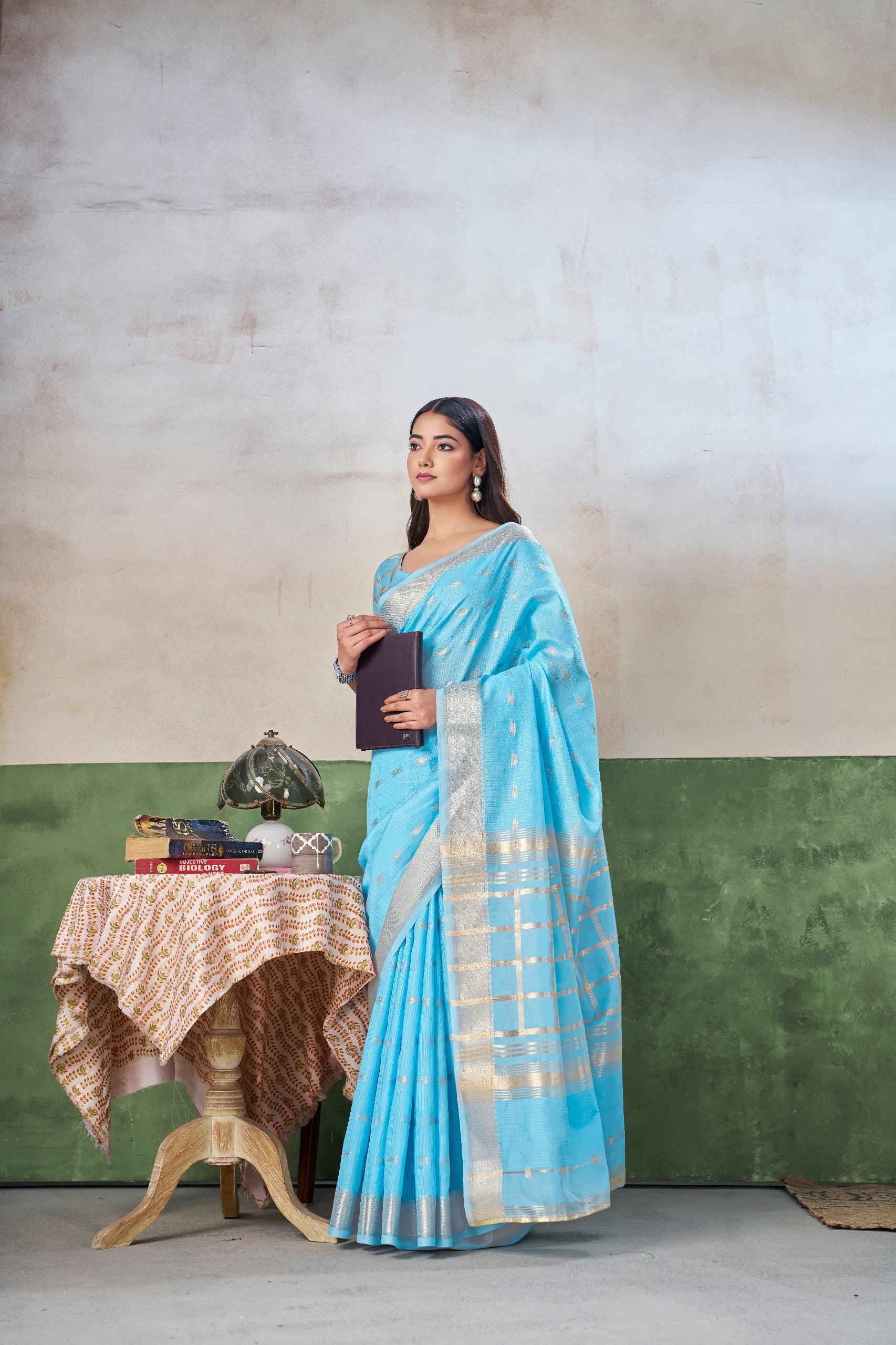 Sky Soft Linen Cotton Silk Saree