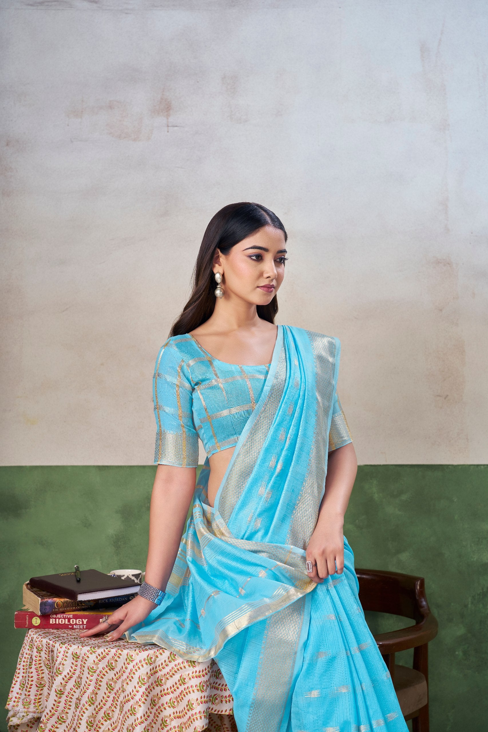 Sky Soft Linen Cotton Silk Saree