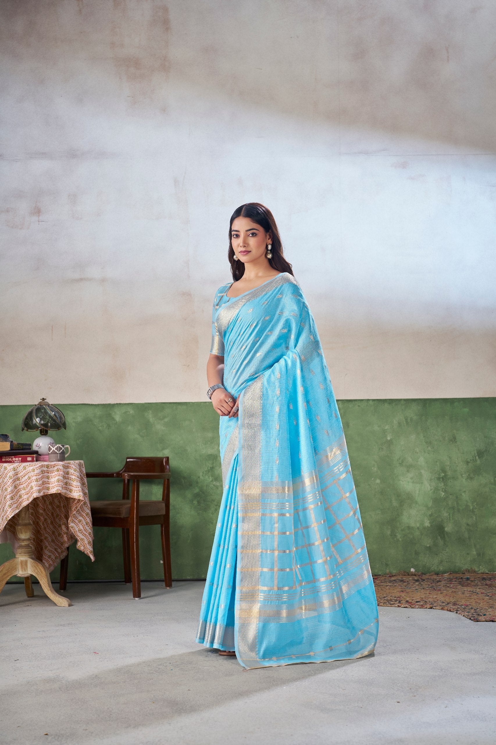 Sky Soft Linen Cotton Silk Saree