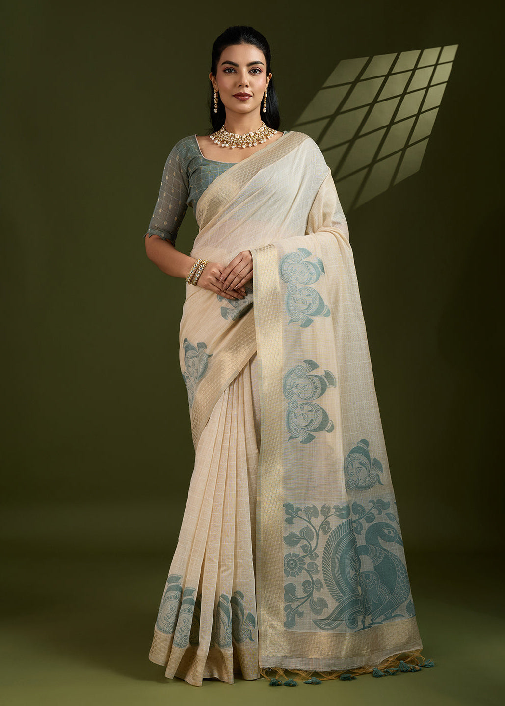 Spanish Green Muga Cotton Saree