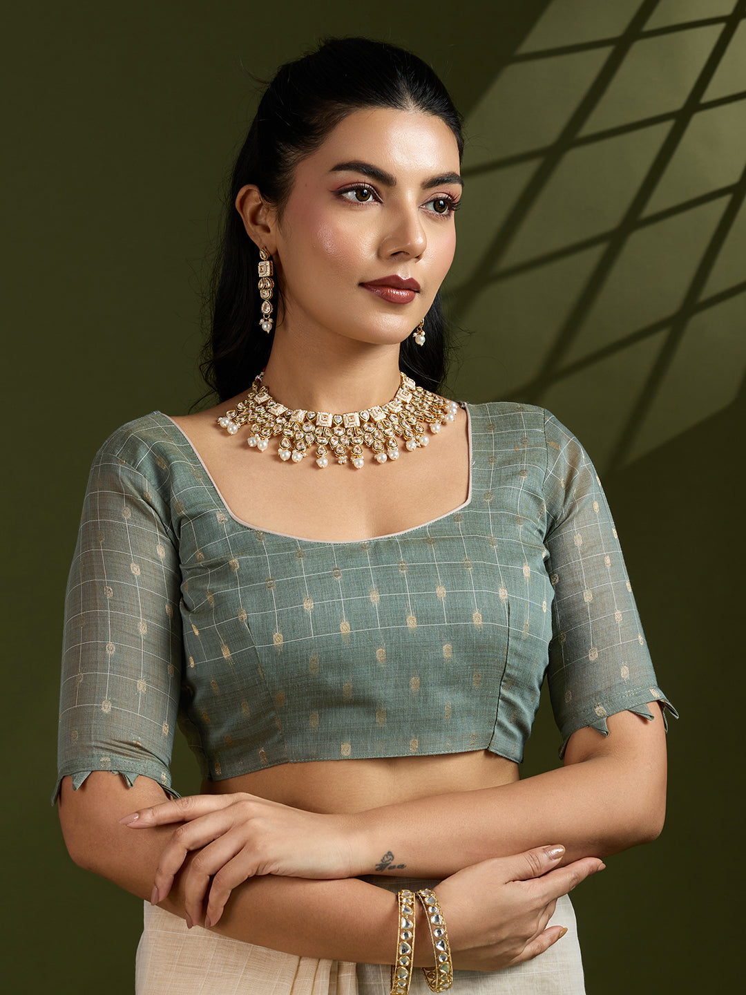 Spanish Green Muga Cotton Saree