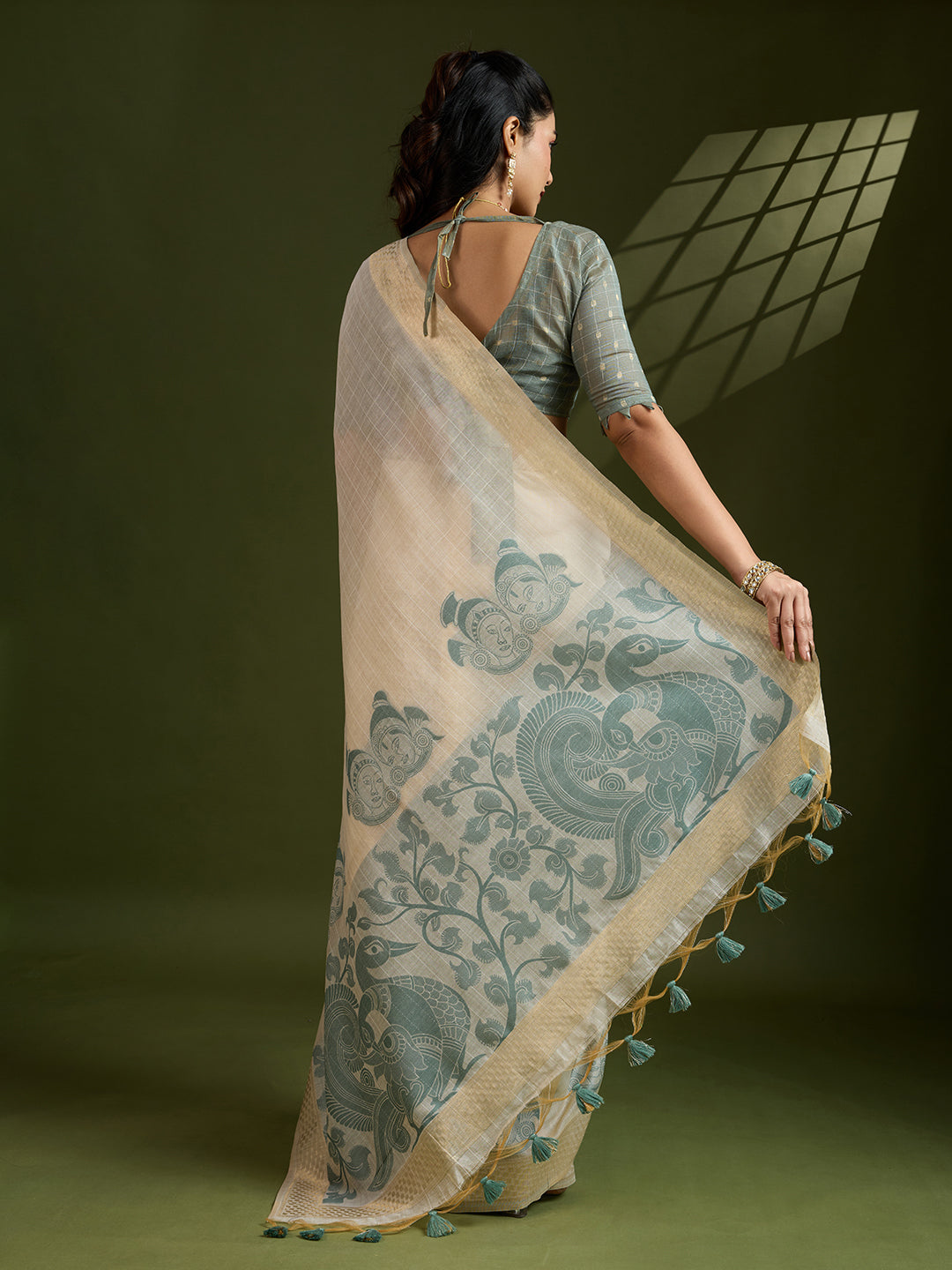 Spanish Green Muga Cotton Saree