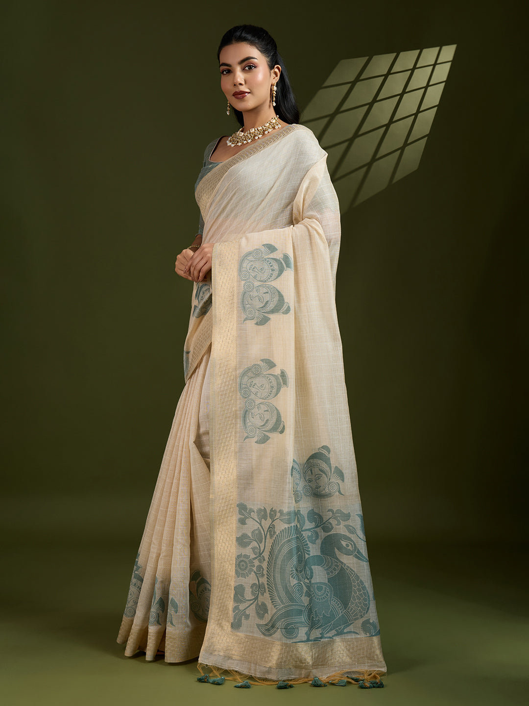 Spanish Green Muga Cotton Saree