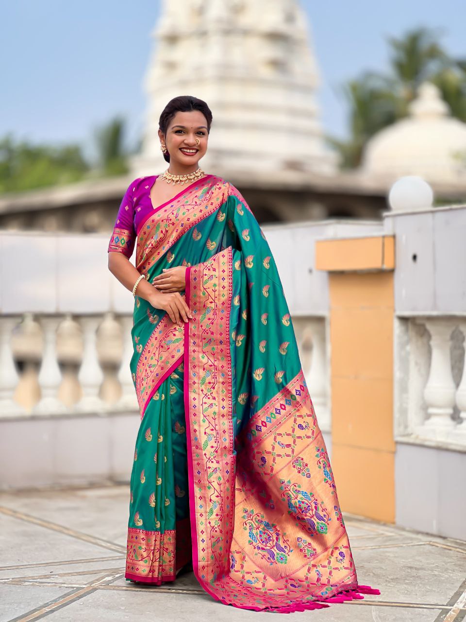 Teal Blue Wedding Wear Soft Paithani Silk Saree