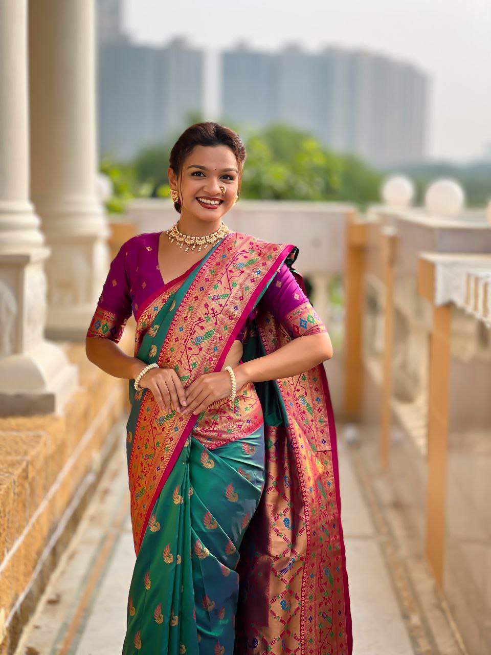 Teal Blue Wedding Wear Soft Paithani Silk Saree