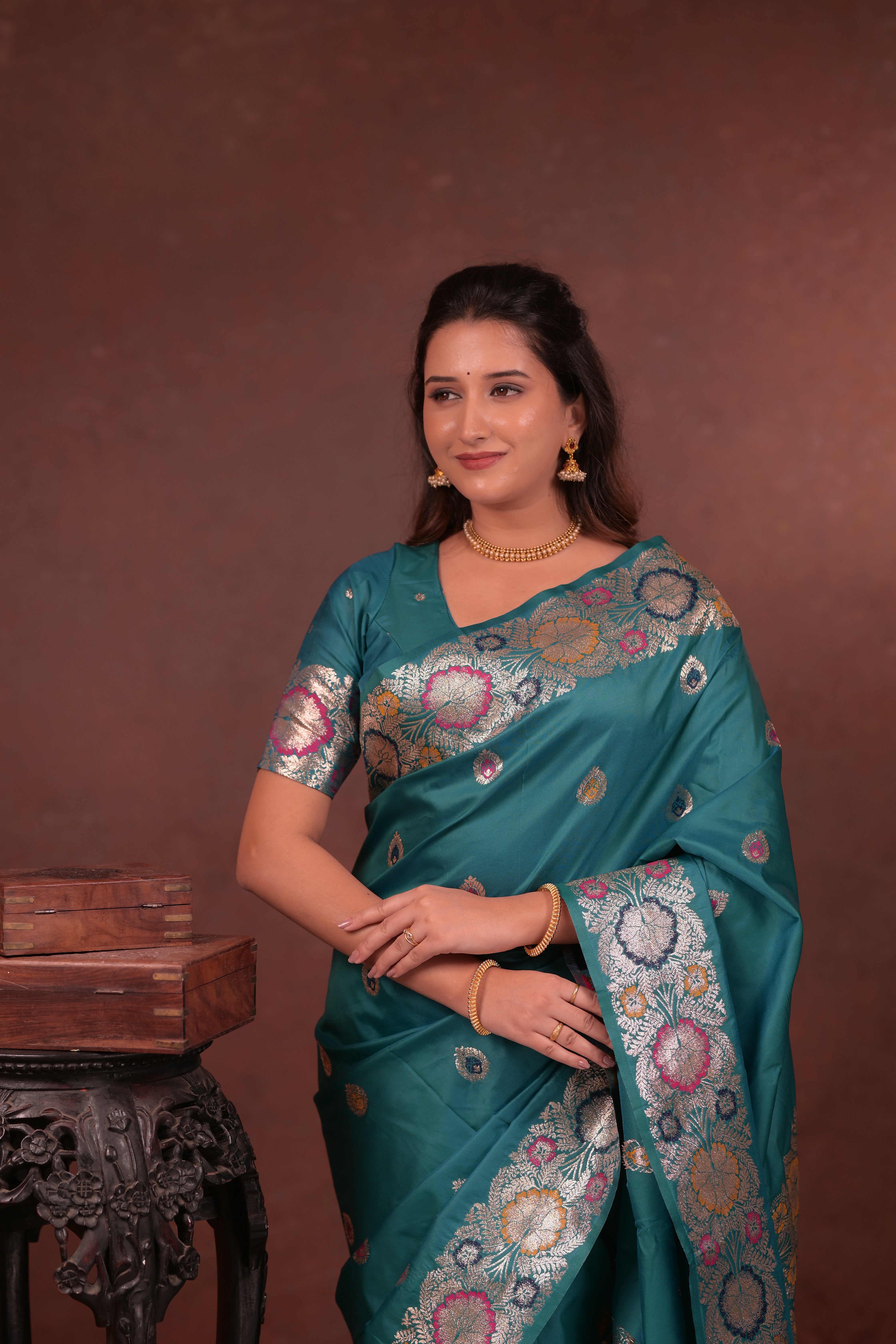 Teal Paithani Woven Silk Saree