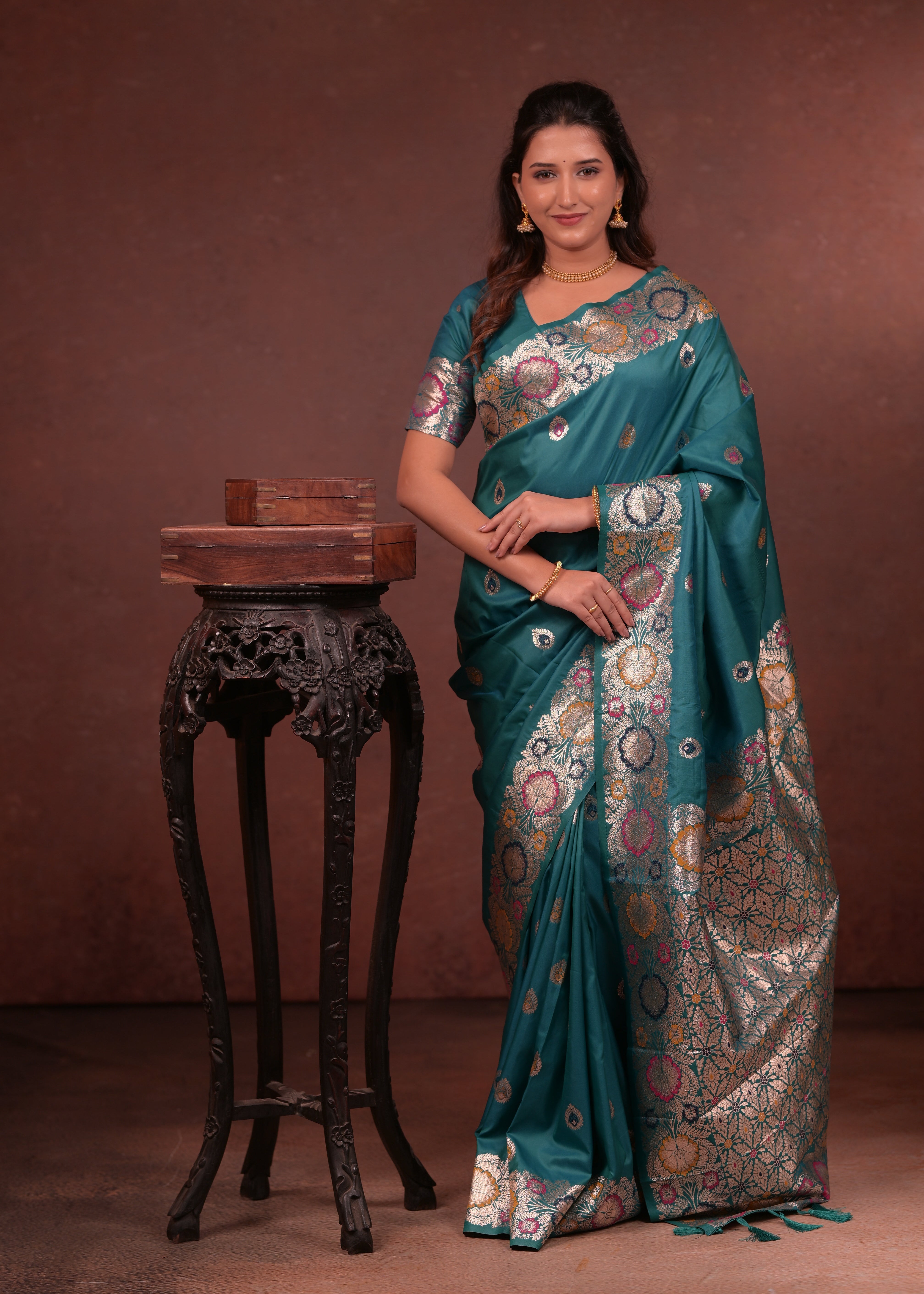Teal Paithani Woven Silk Saree