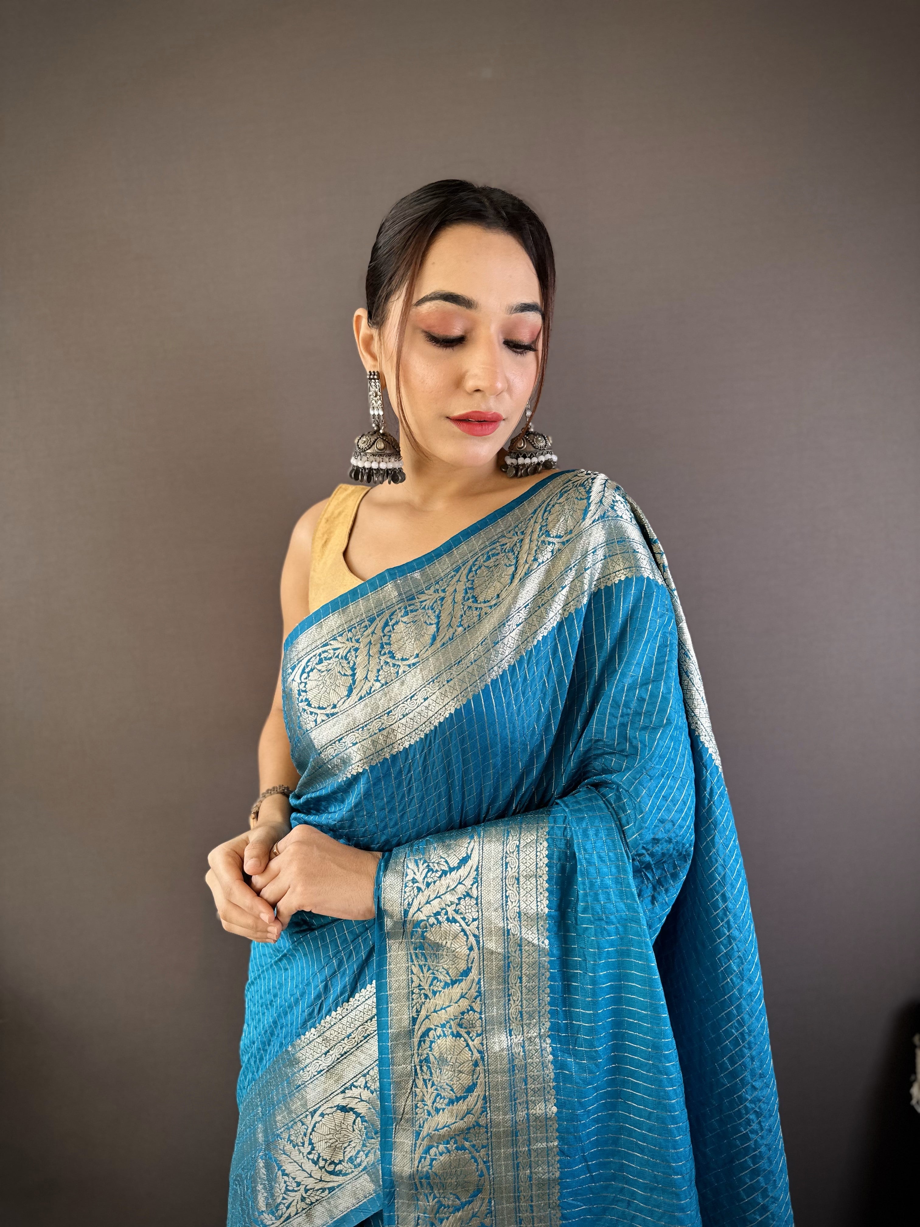 Teal Pure Naylon Viscose Saree