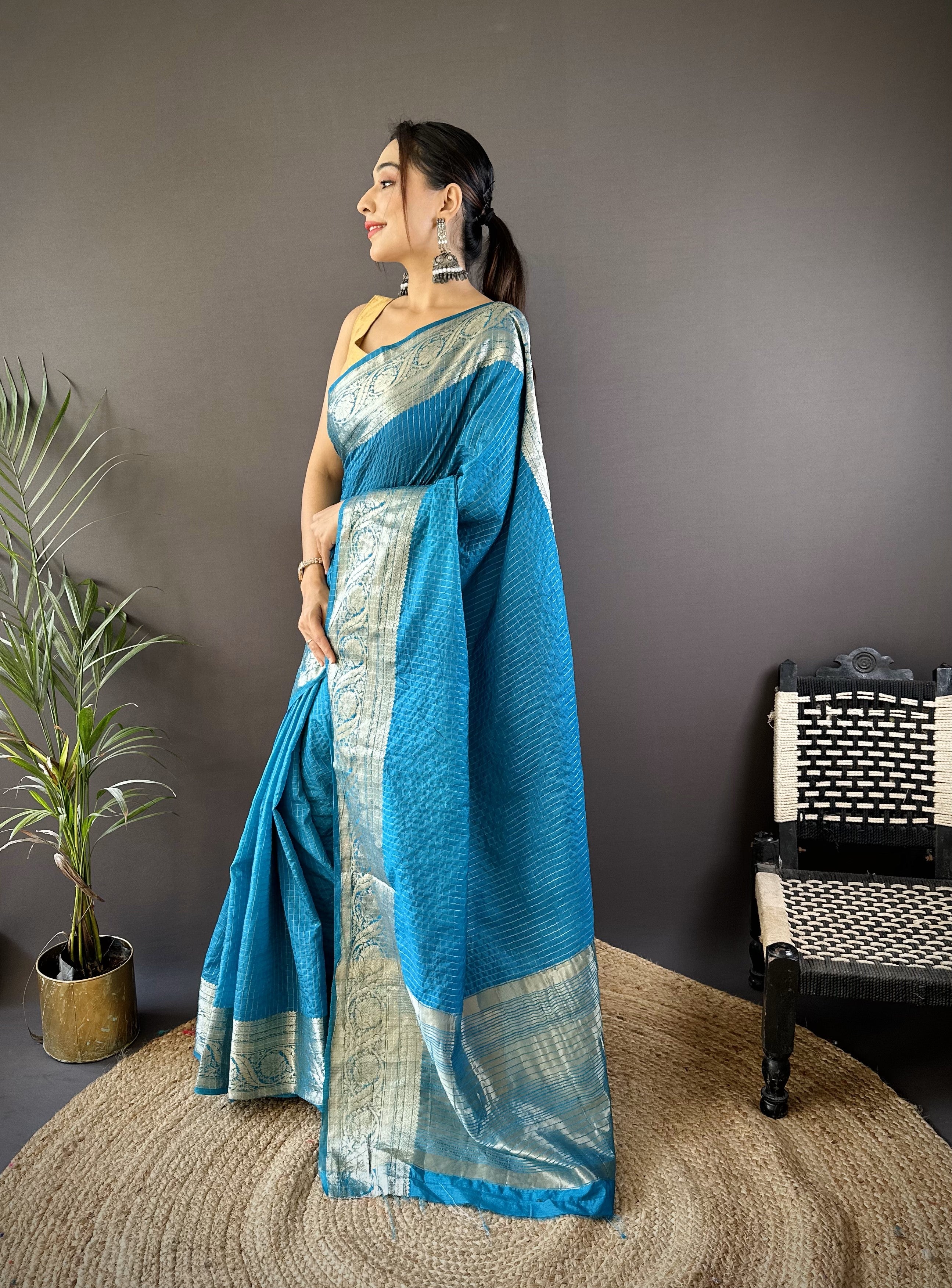 Teal Pure Naylon Viscose Saree