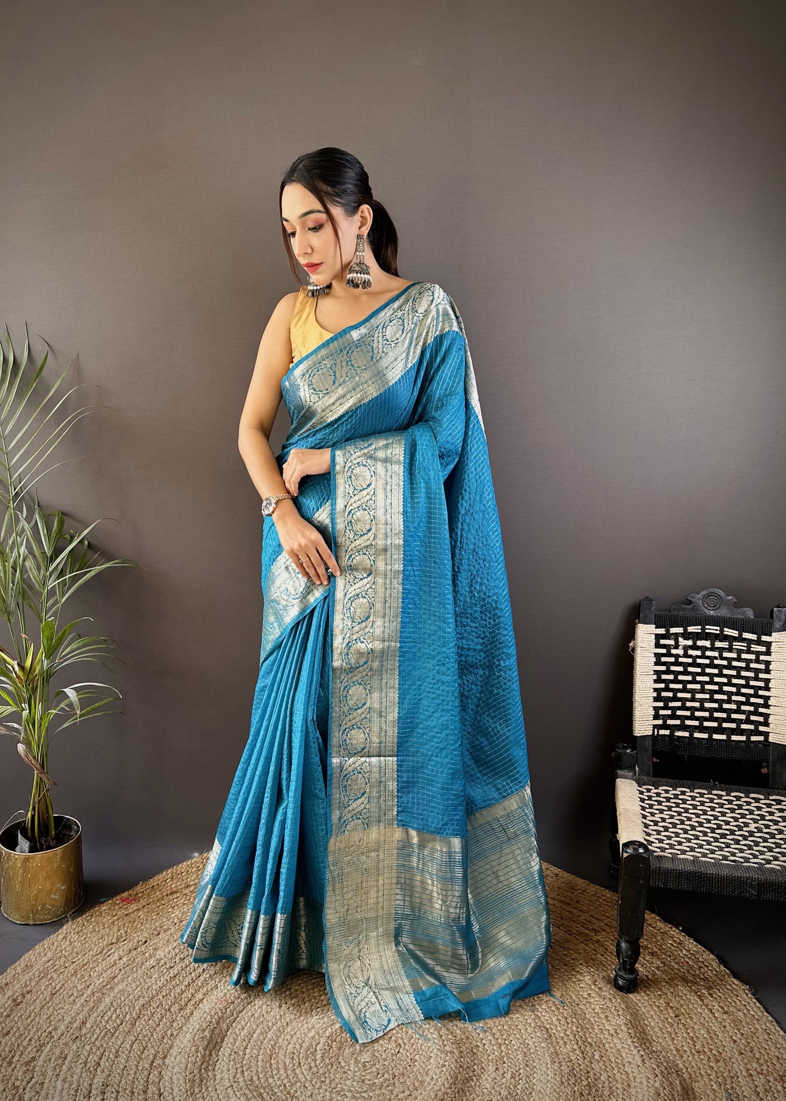 Teal Pure Naylon Viscose Saree