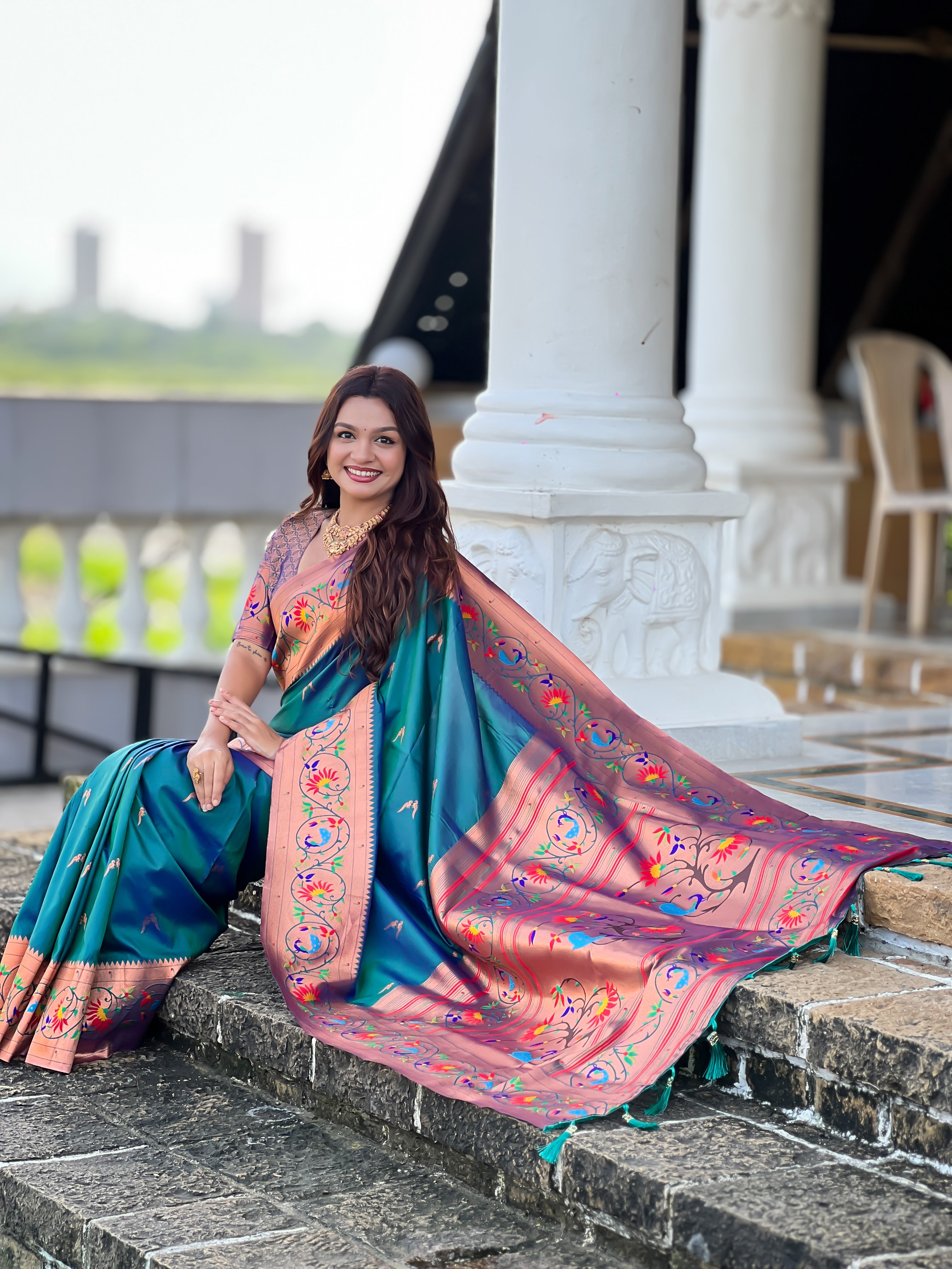 Teal Wedding Wear Soft Paithani Silk Saree