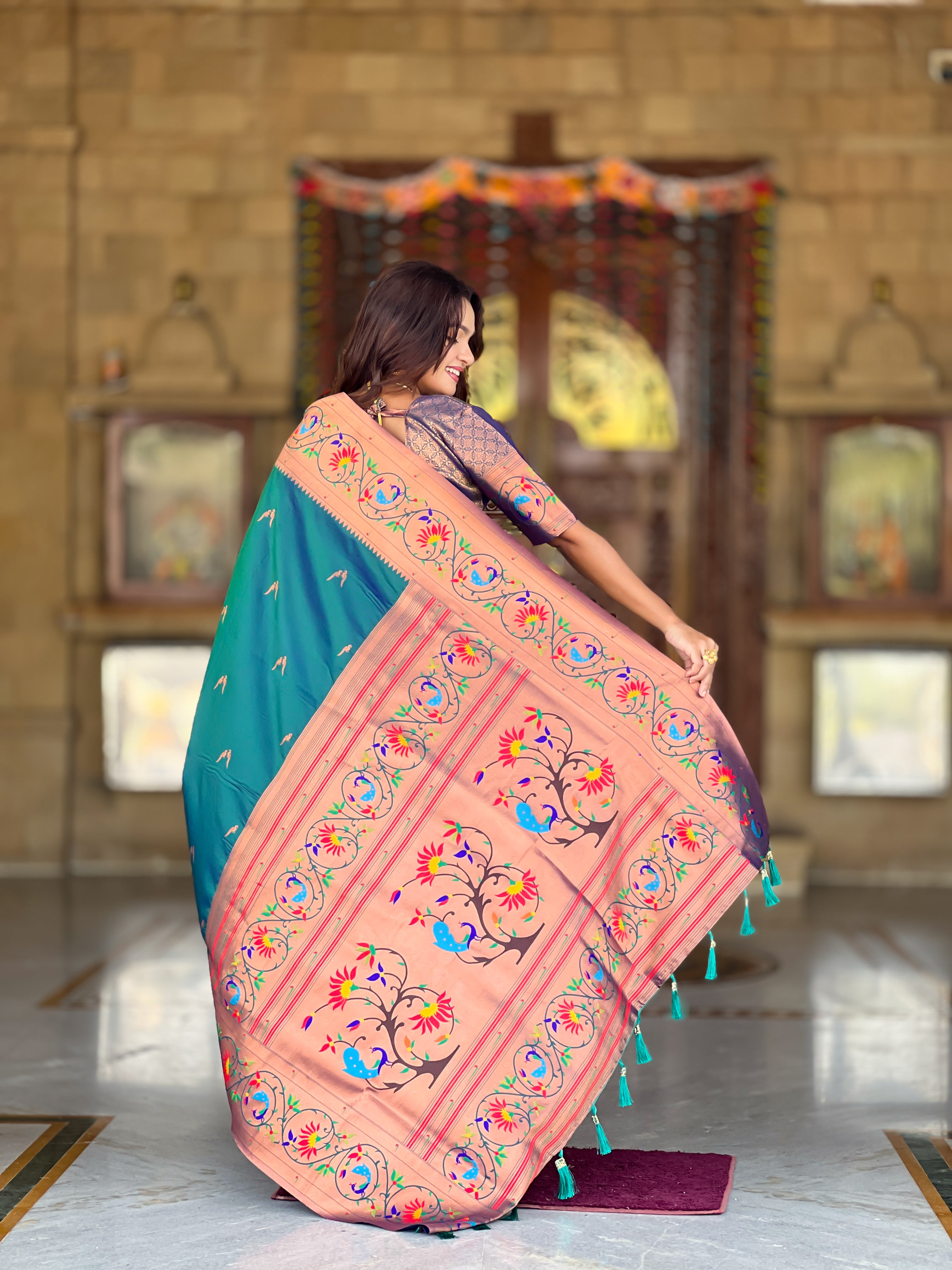 Teal Wedding Wear Soft Paithani Silk Saree