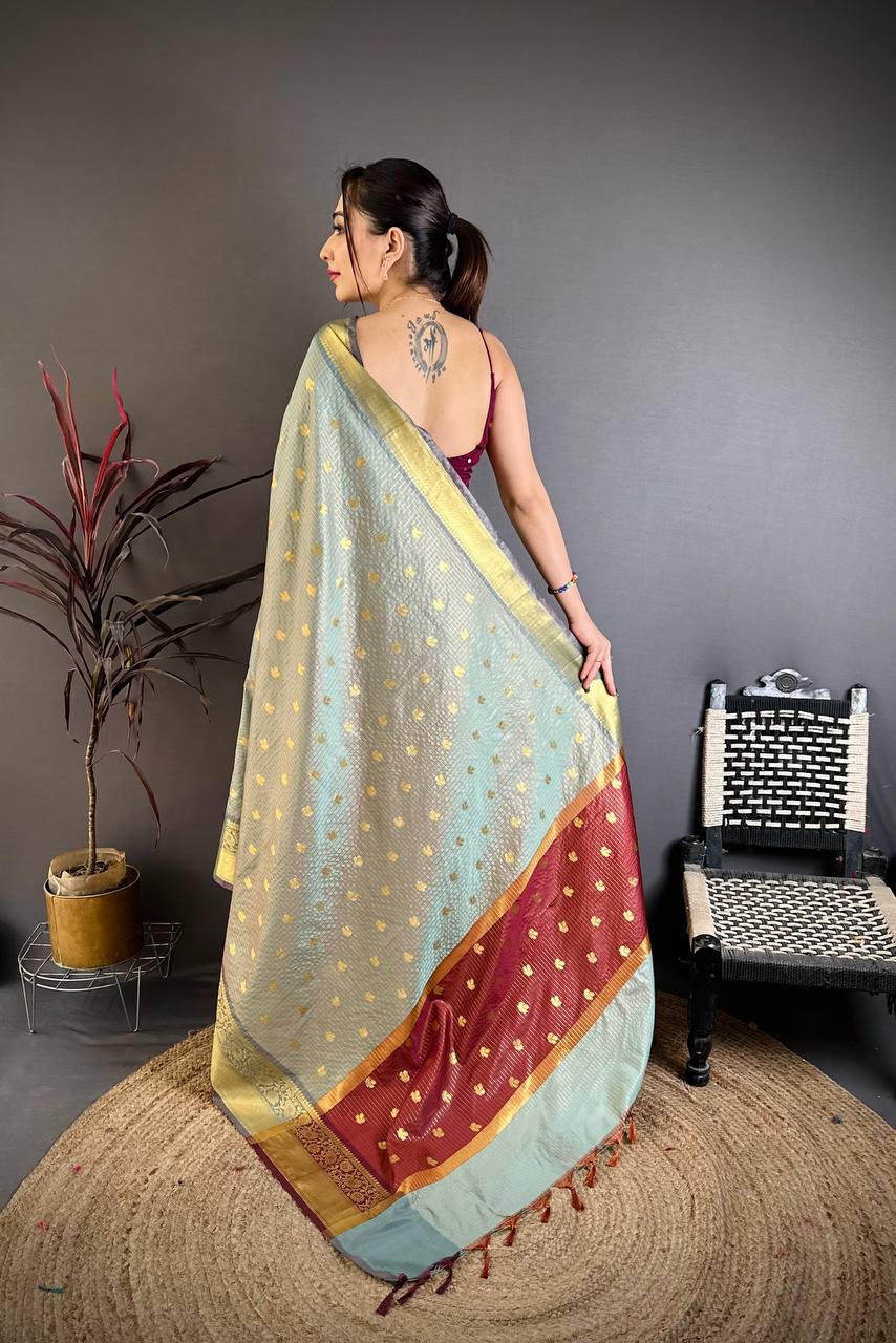 Tealish Green Banarasi Soft Tissue Silk Saree