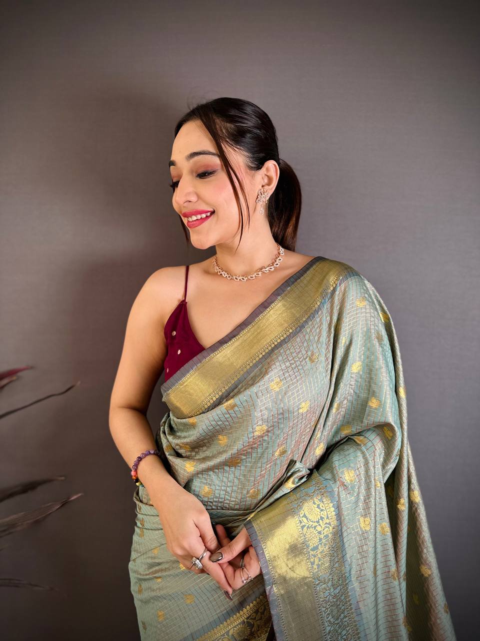 Tealish Green Banarasi Soft Tissue Silk Saree