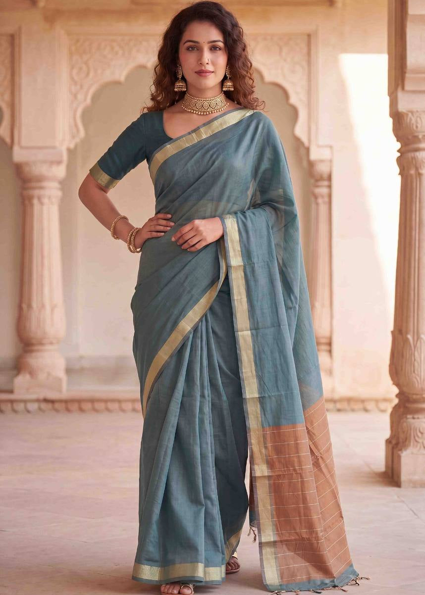 Traditional Linen Slab Saree