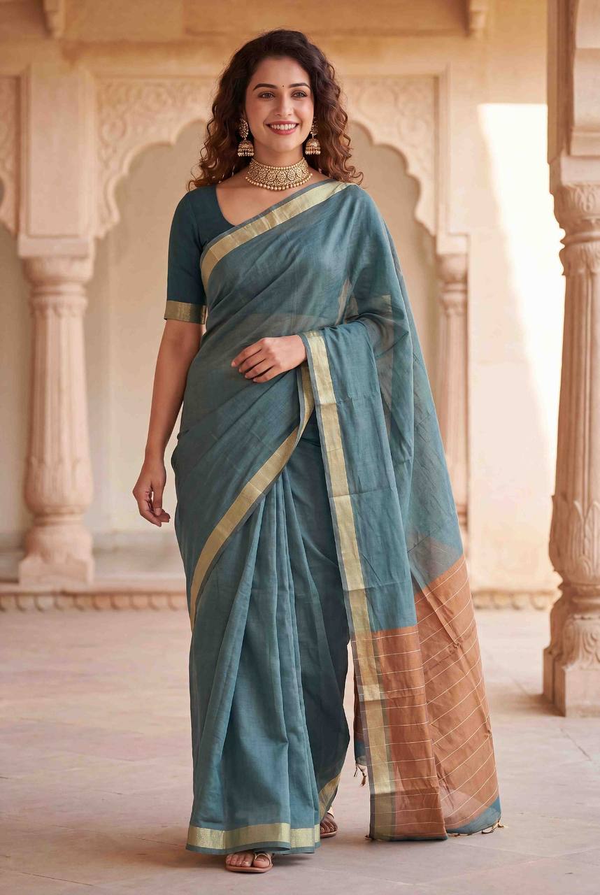Traditional Linen Slab Saree