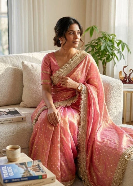Trending Dusty Rose Designer Moss Silk Saree