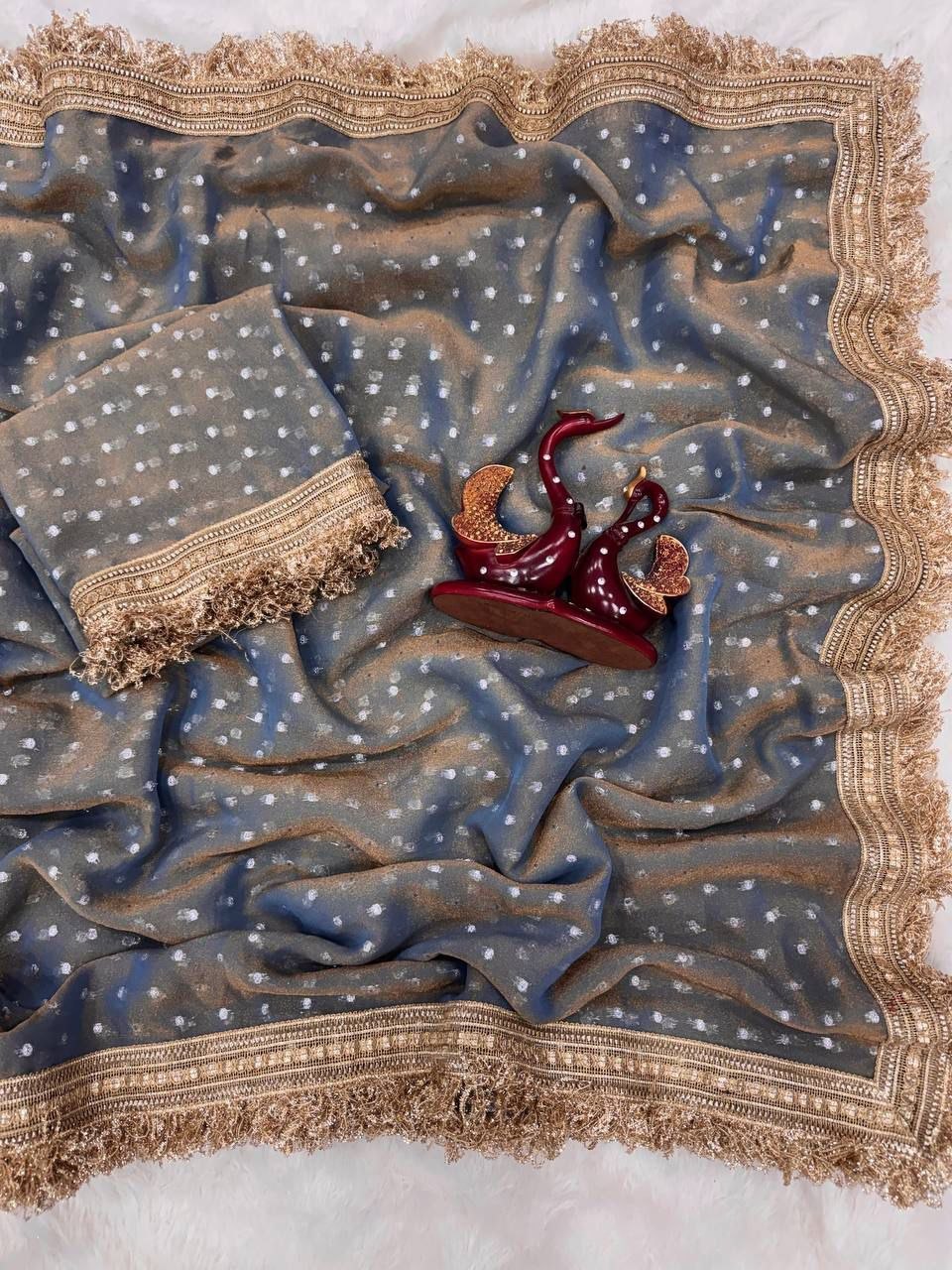 Trending Gray Designer Moss Silk Saree