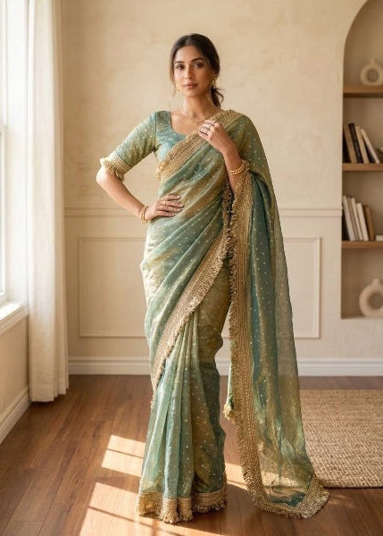 Trending Green Designer Moss Silk Saree
