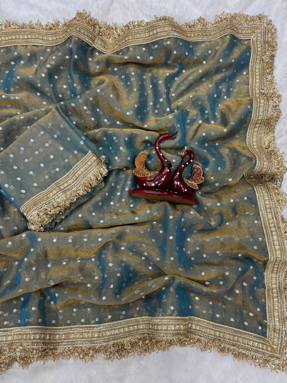 Trending Nile Blue Designer Moss Silk Saree