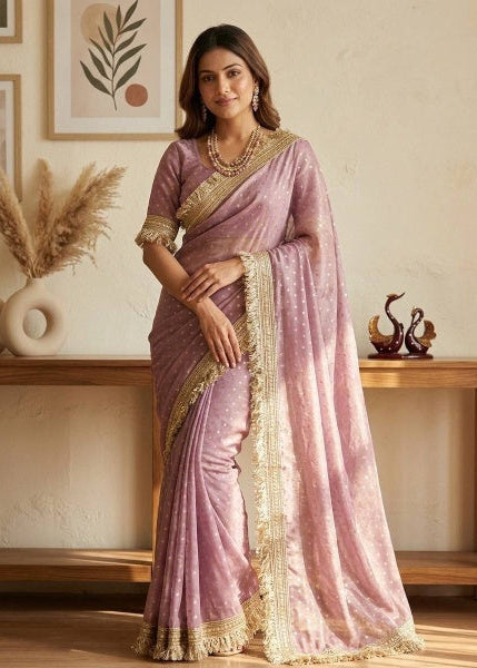 Trending Dusky Purple Designer Moss Silk Saree
