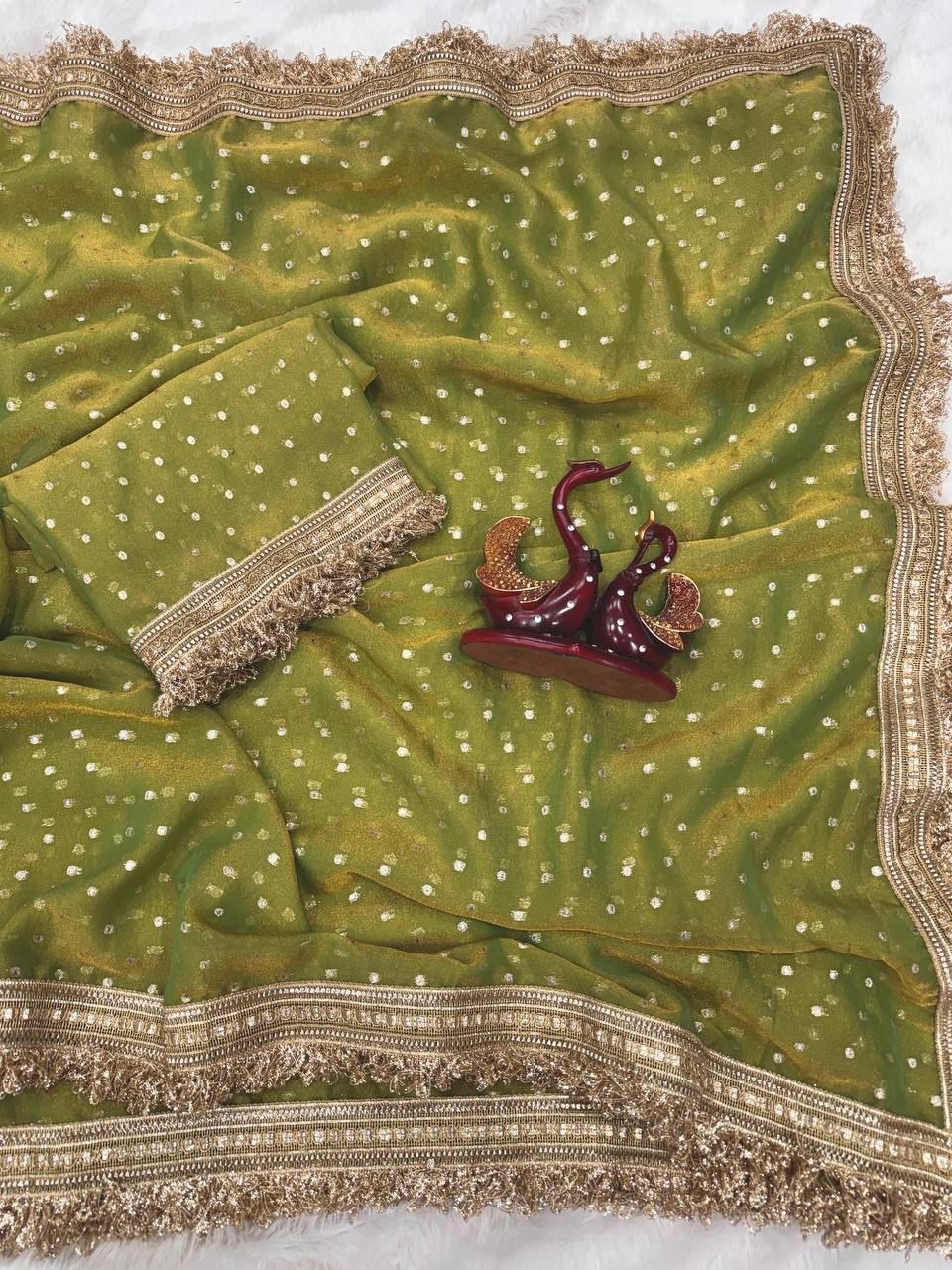 Trending Olive Designer Moss Silk Saree