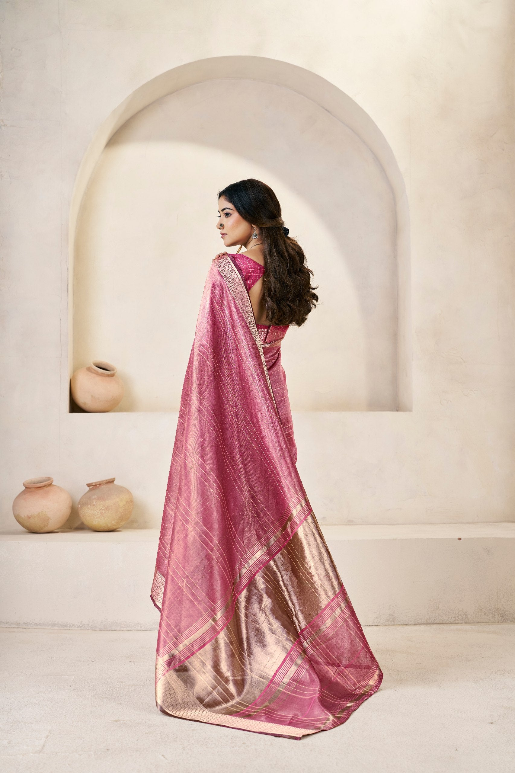 Tulip Pink Soft Linen Cotton Silk Saree