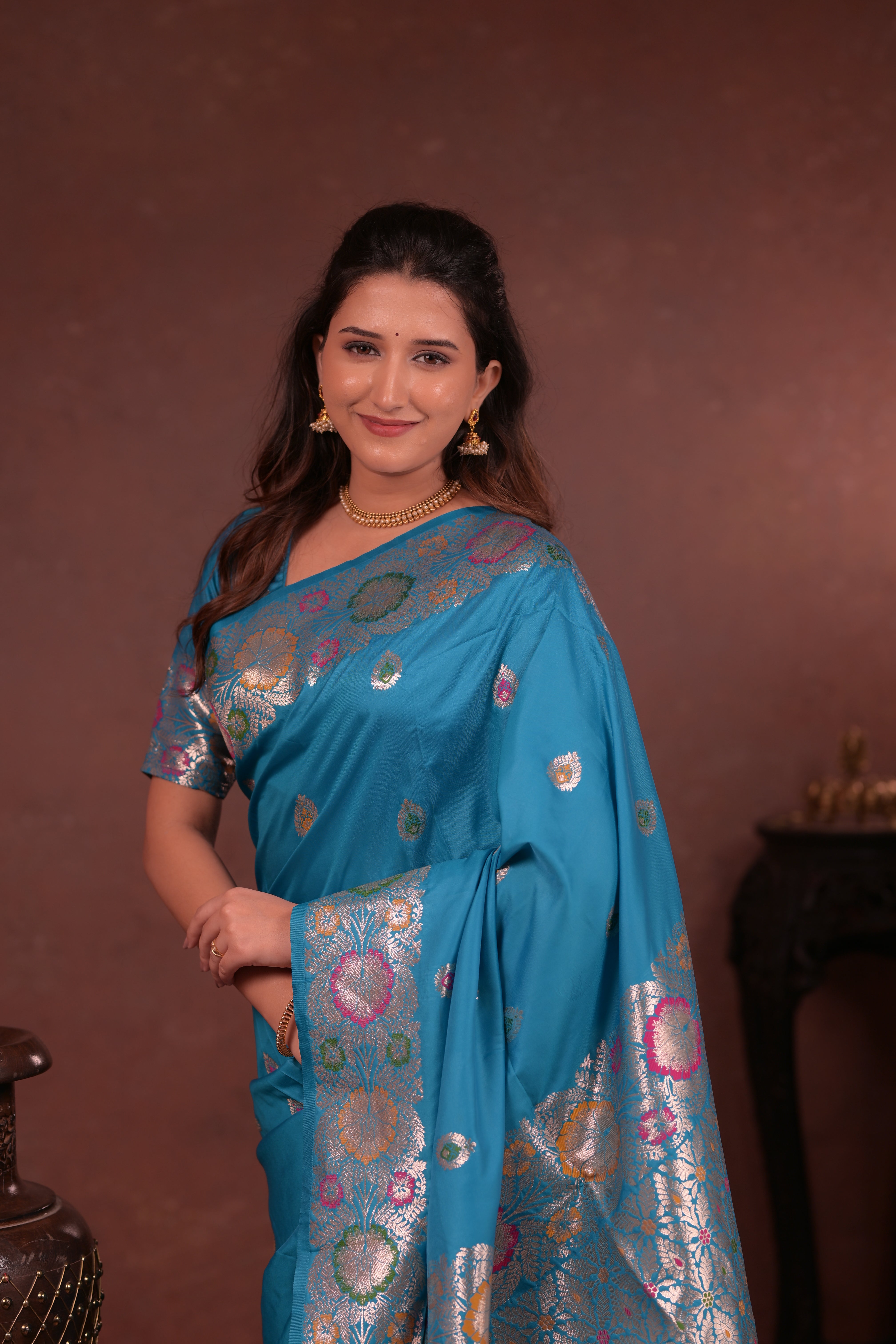Turquoise Blue Paithani Woven Silk Saree