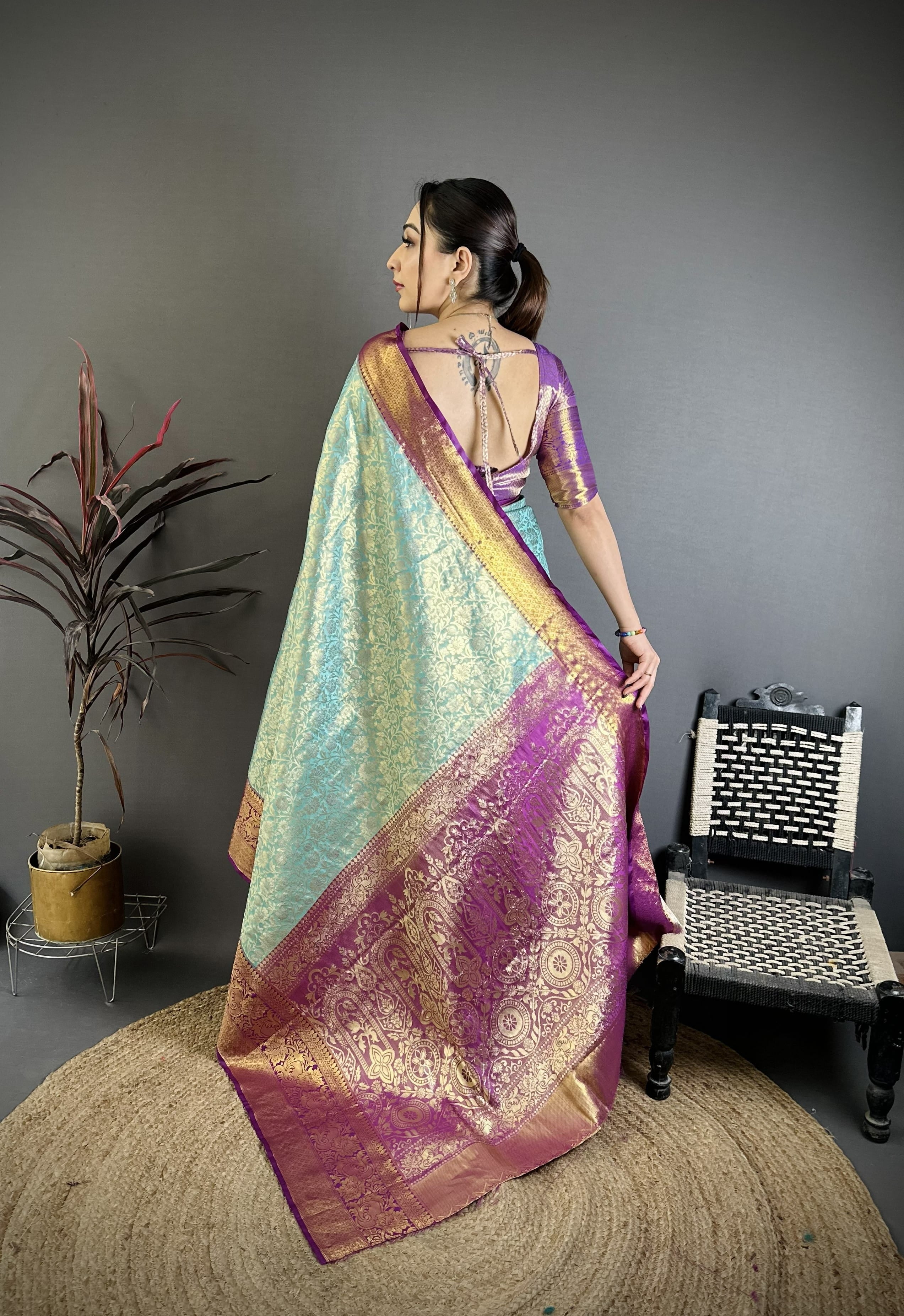 Turquoise Green Kanjivaram Silk Saree