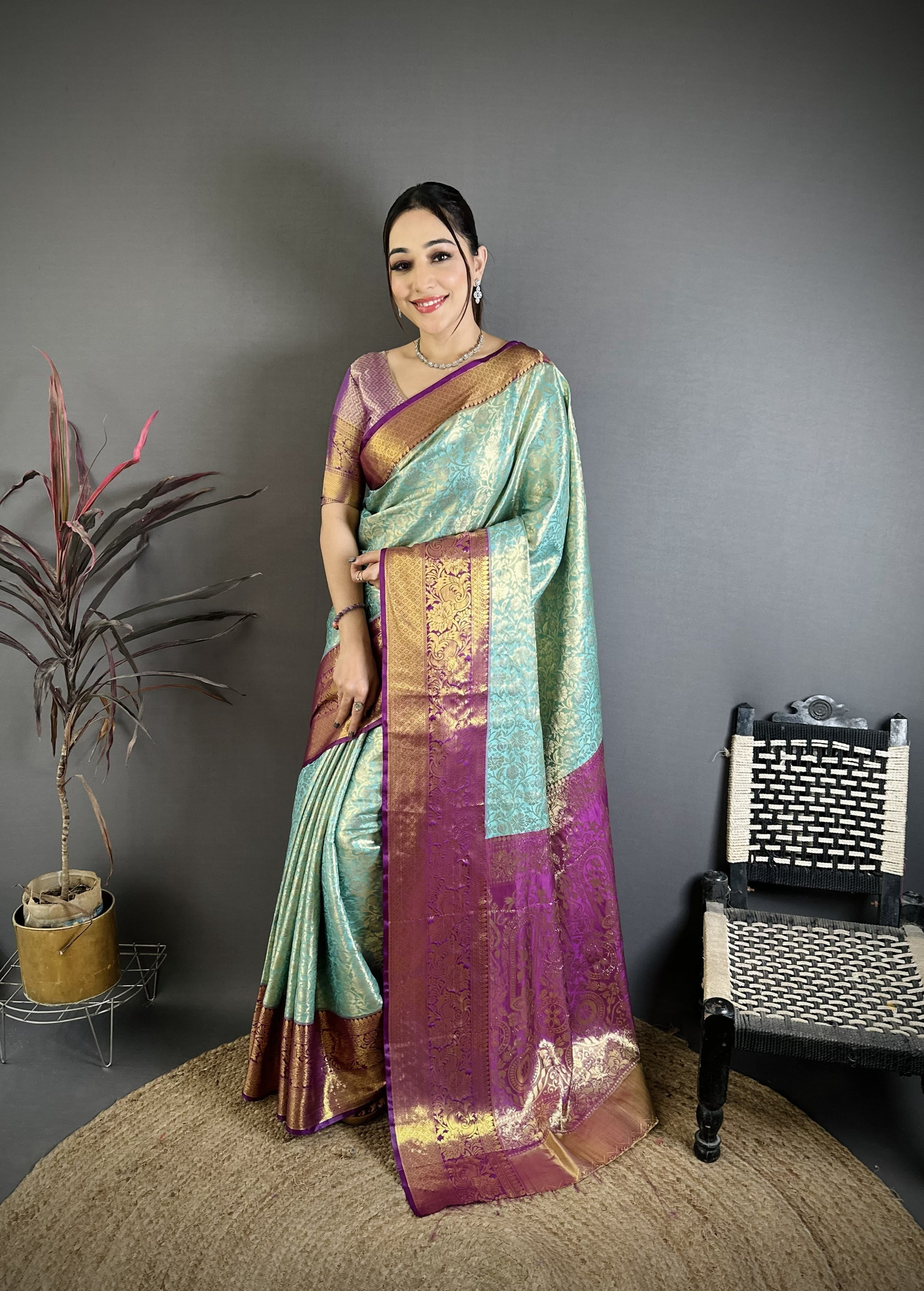 Turquoise Green Kanjivaram Silk Saree
