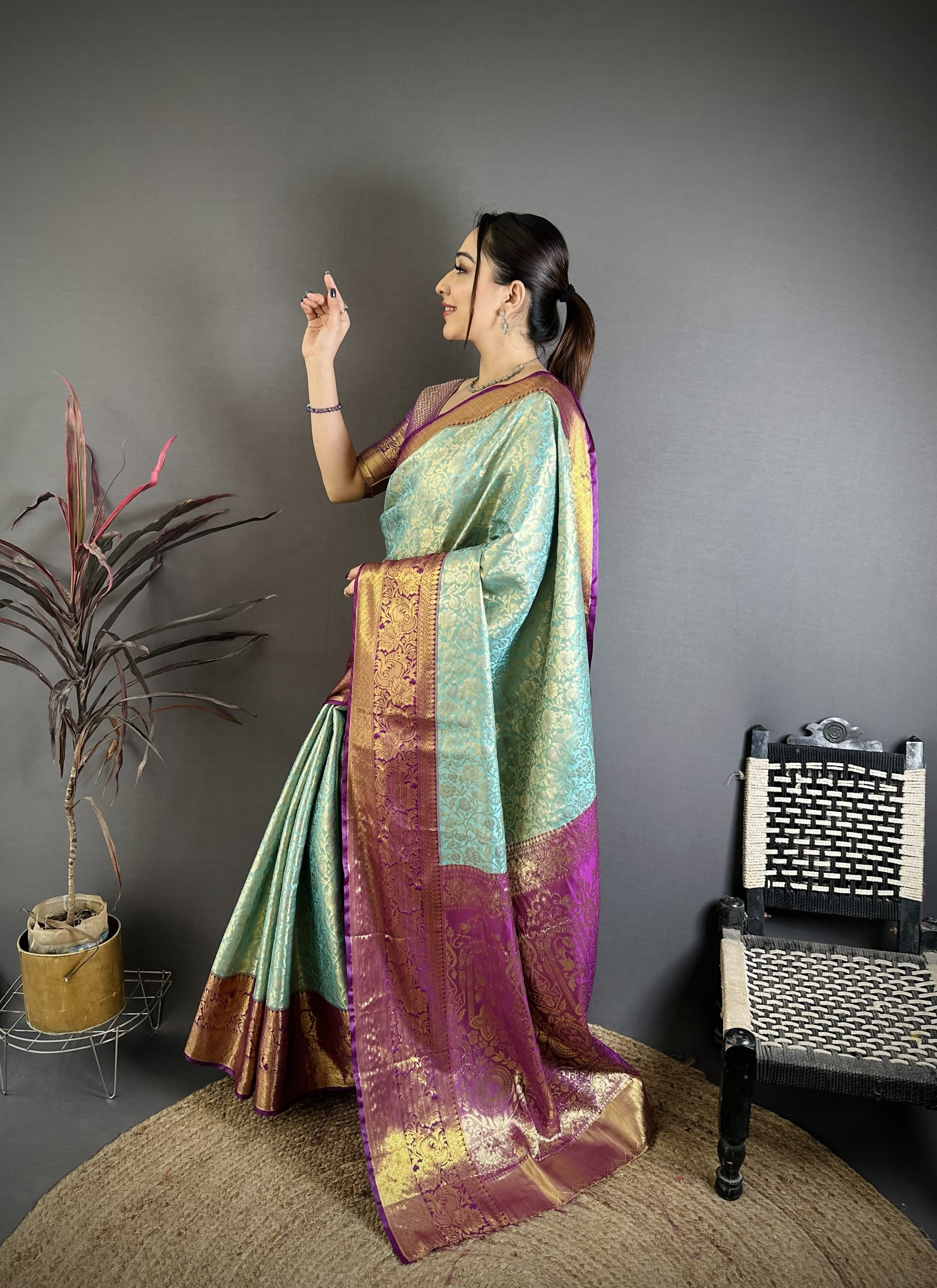 Turquoise Green Kanjivaram Silk Saree