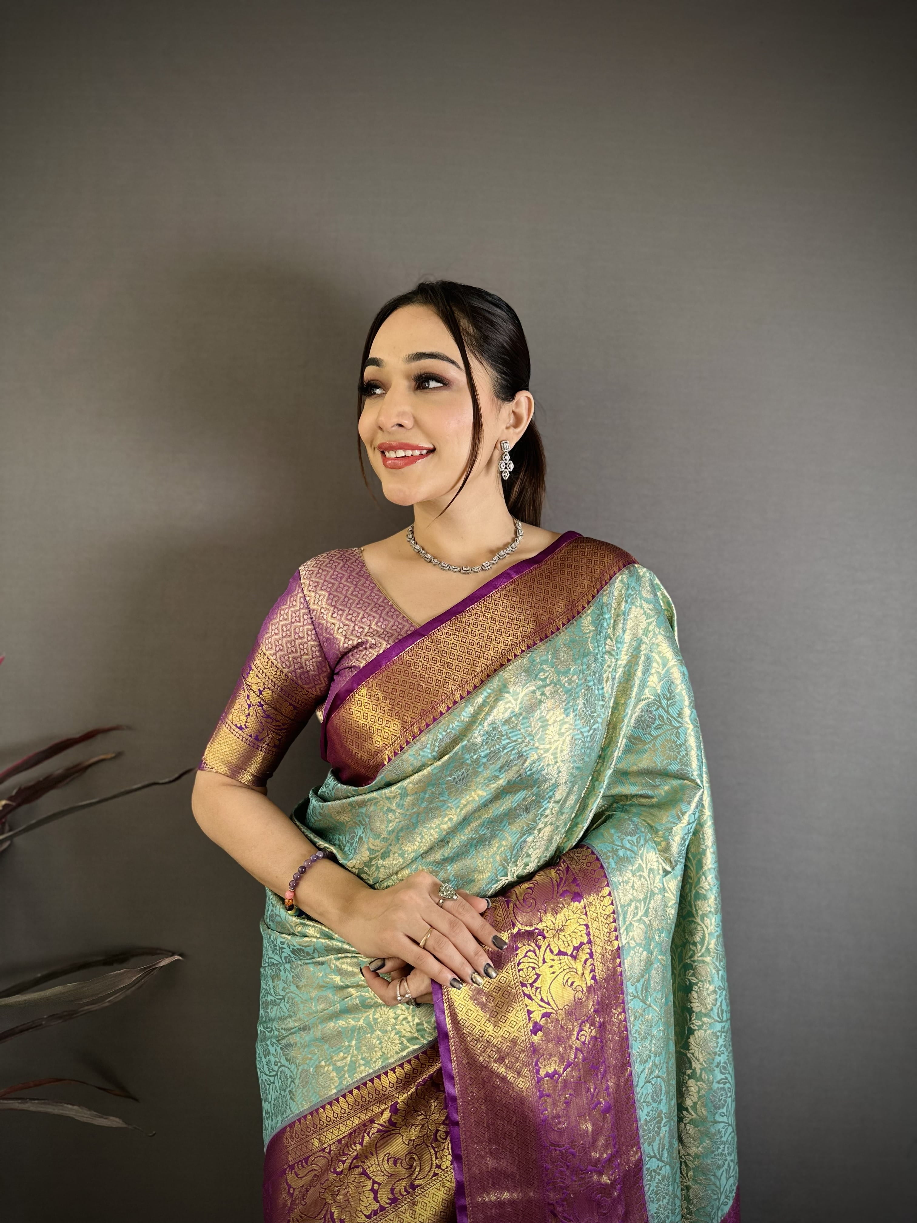 Turquoise Green Kanjivaram Silk Saree