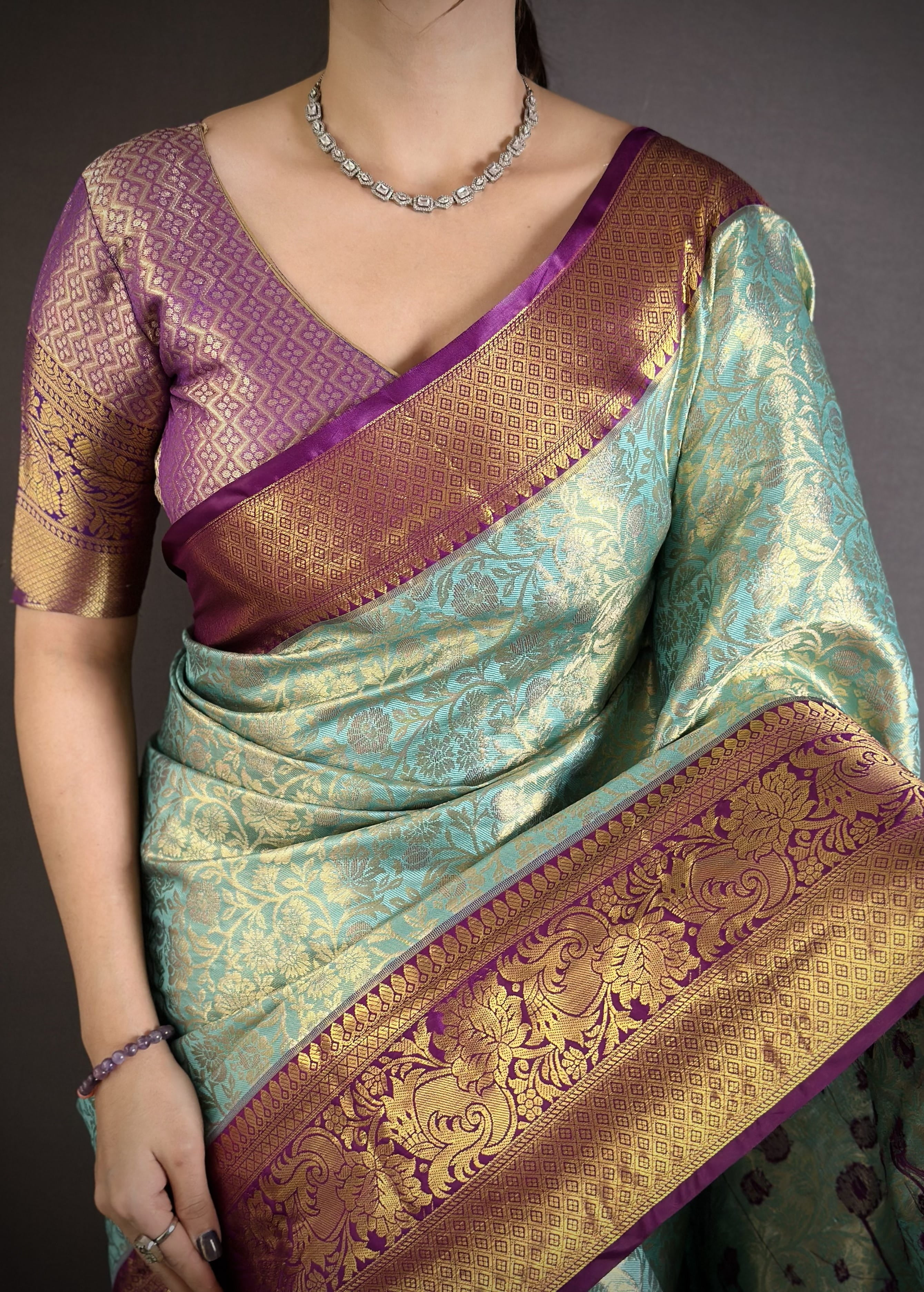 Turquoise Green Kanjivaram Silk Saree
