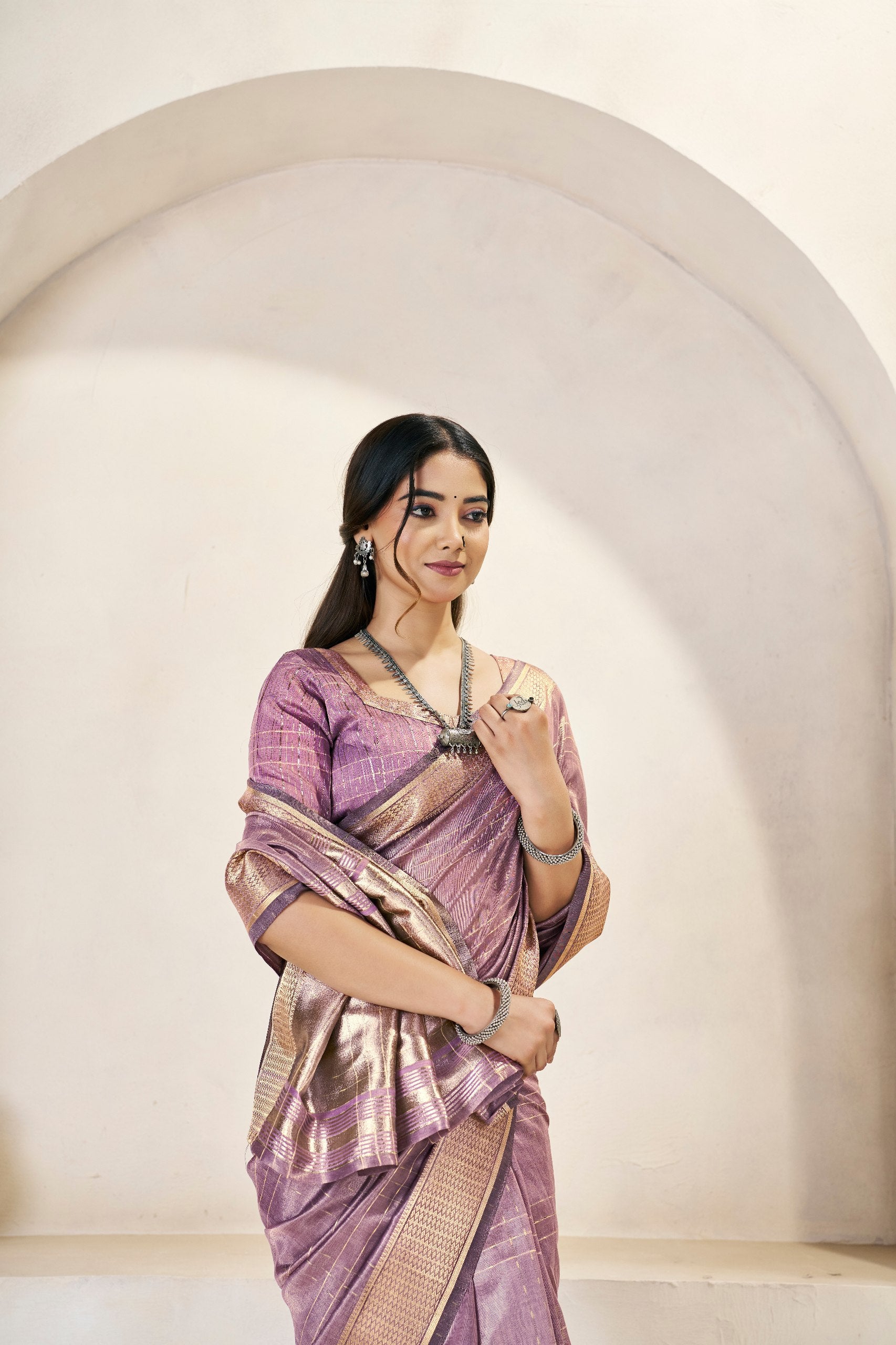 Twilight Lavender Soft Linen Cotton Silk Saree