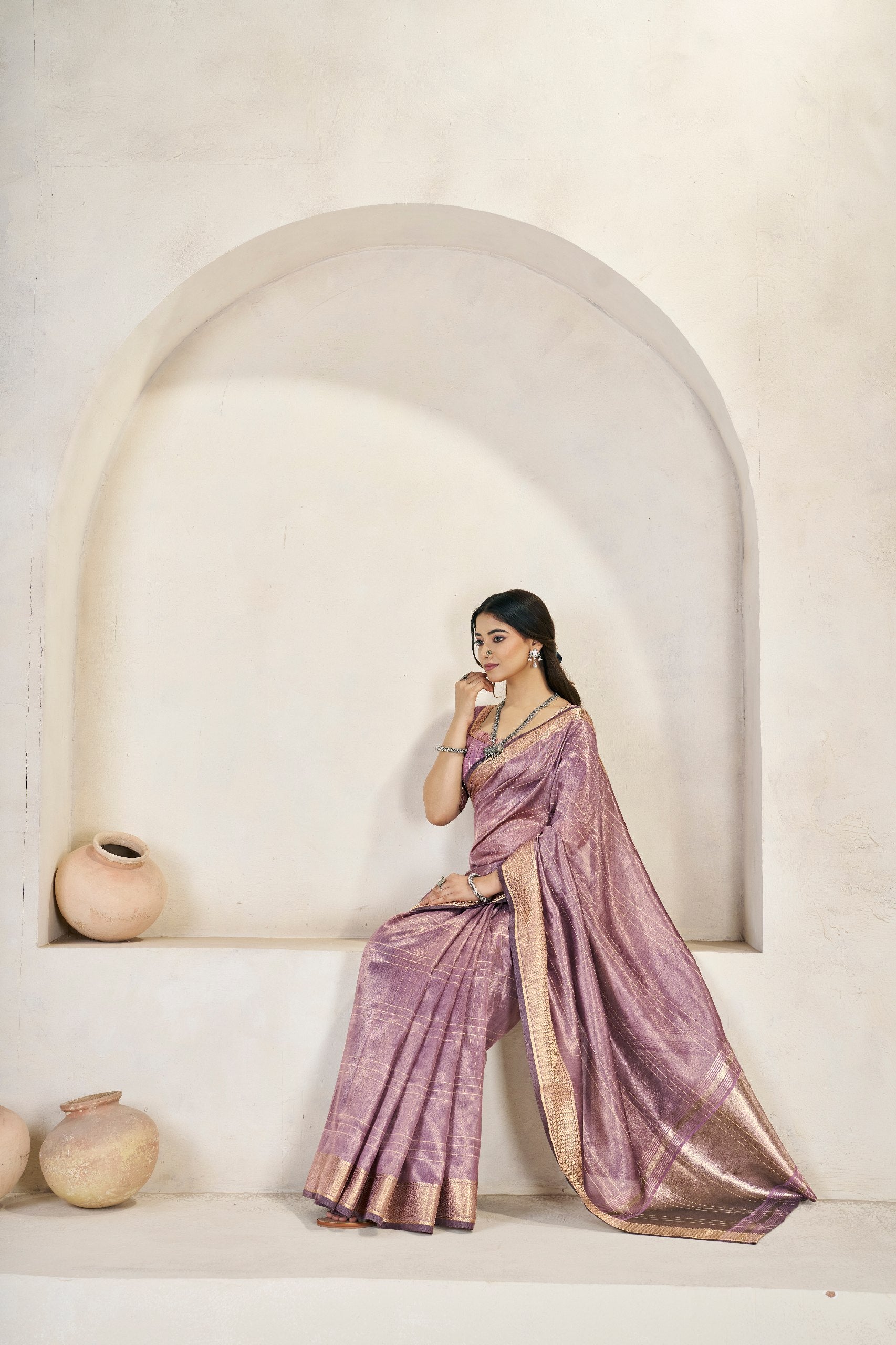 Twilight Lavender Soft Linen Cotton Silk Saree