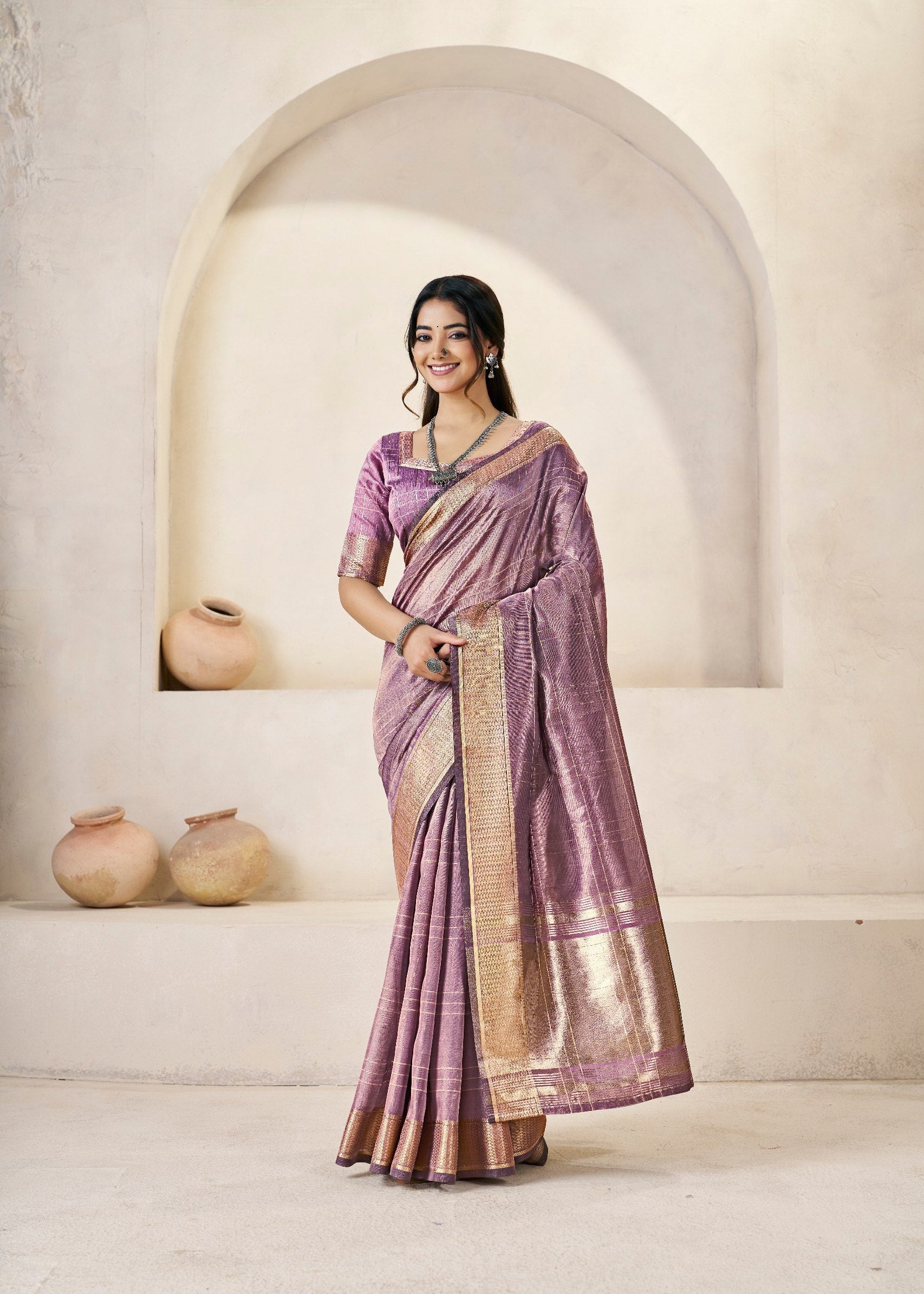 Twilight Lavender Soft Linen Cotton Silk Saree