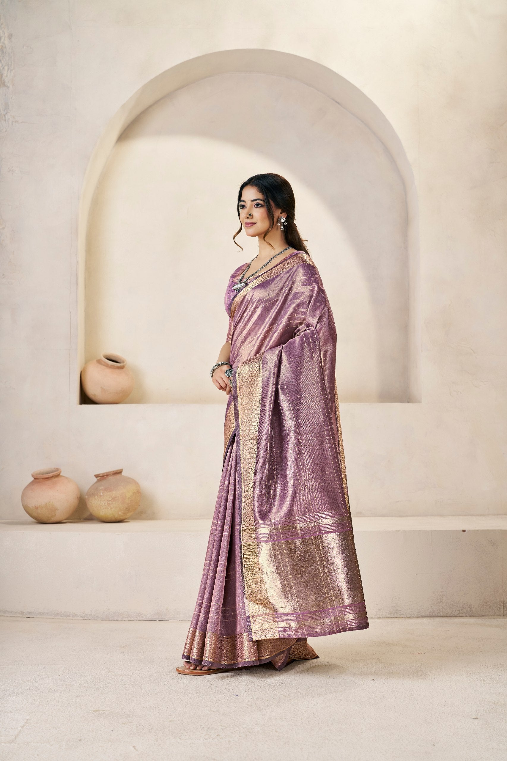 Twilight Lavender Soft Linen Cotton Silk Saree