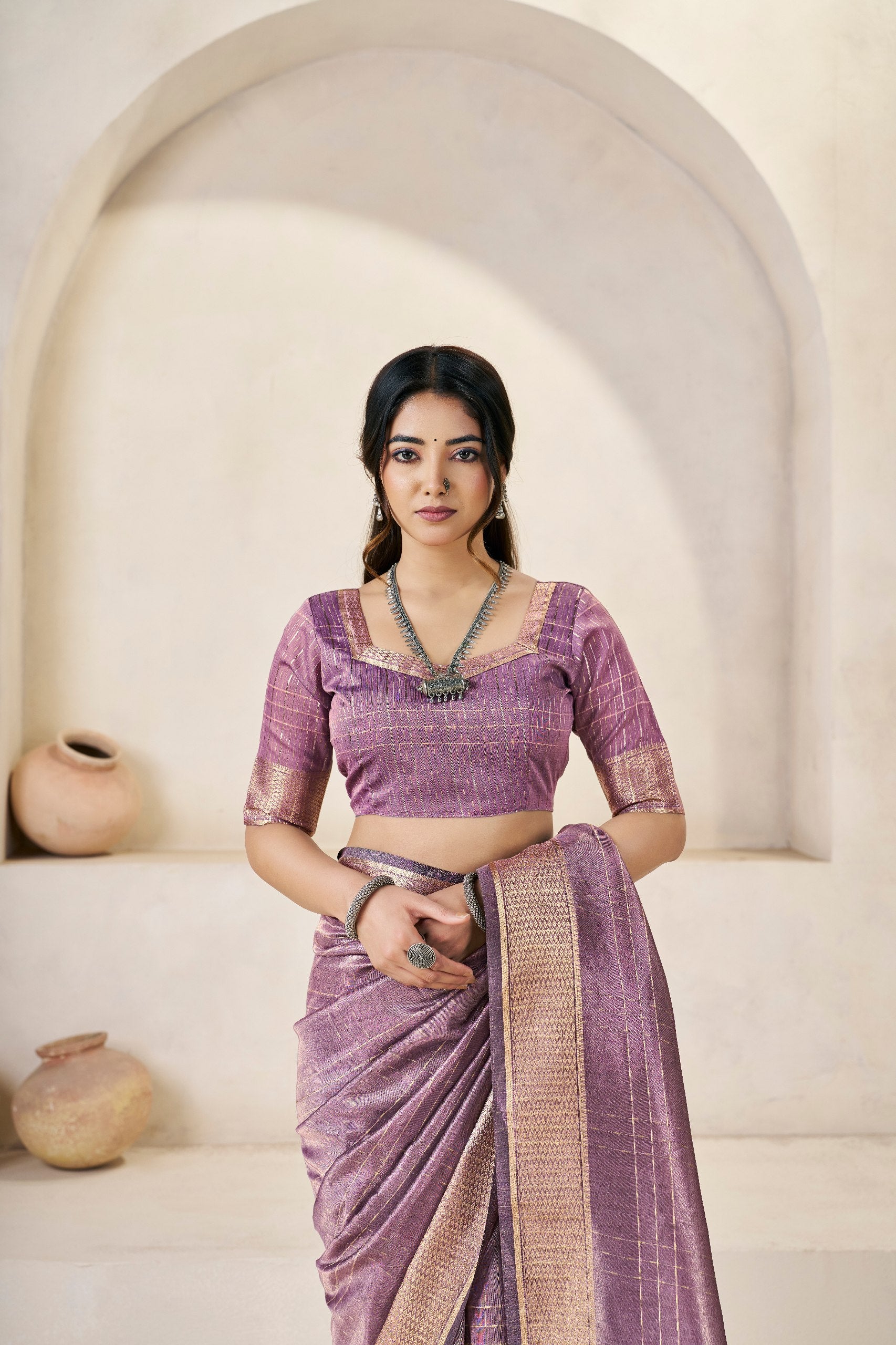 Twilight Lavender Soft Linen Cotton Silk Saree